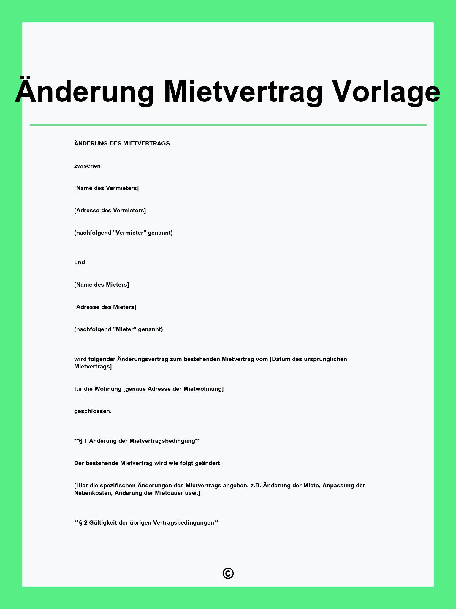 Änderung Mietvertrag Vorlage
