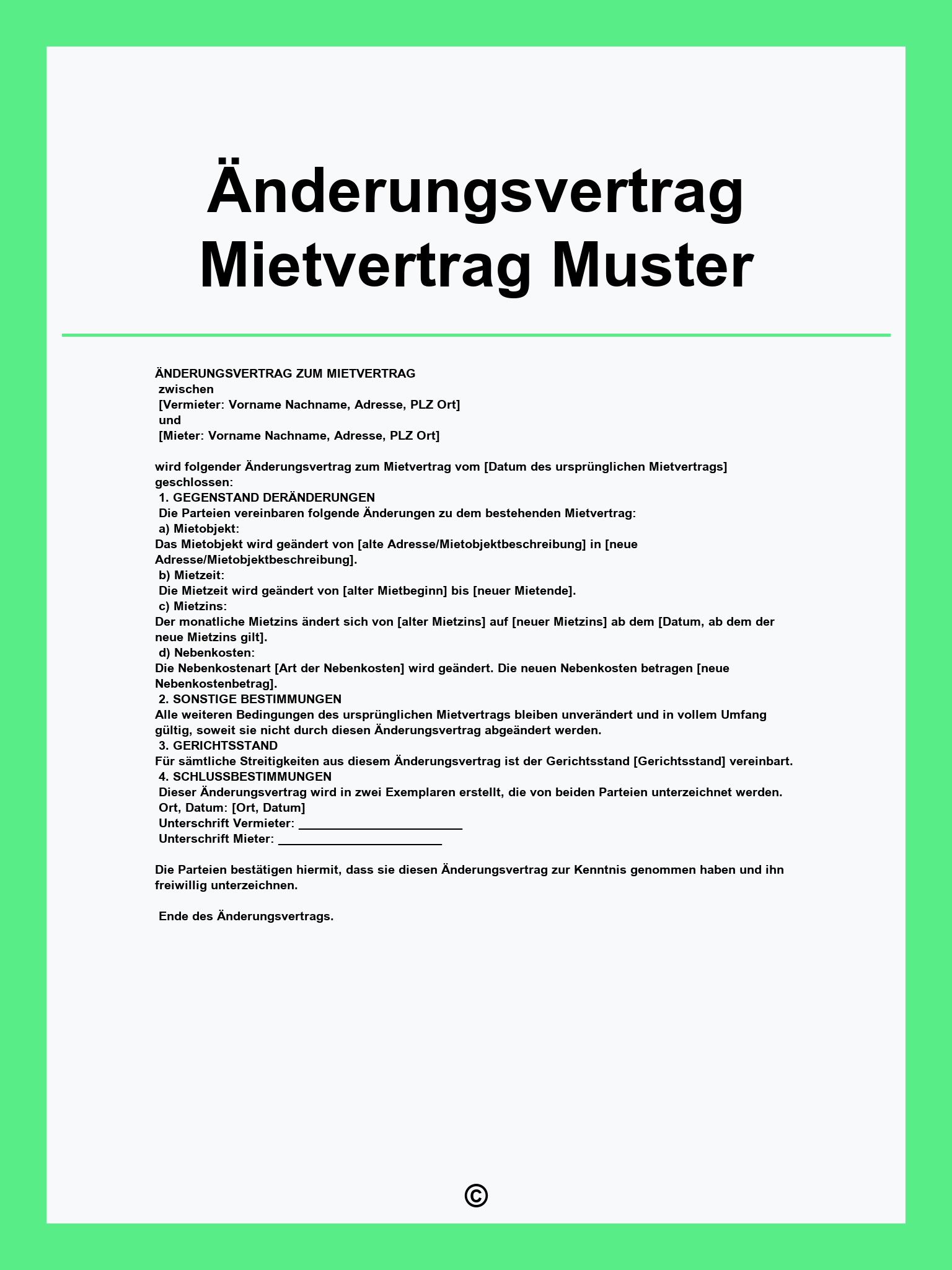 Änderungsvertrag Mietvertrag Muster