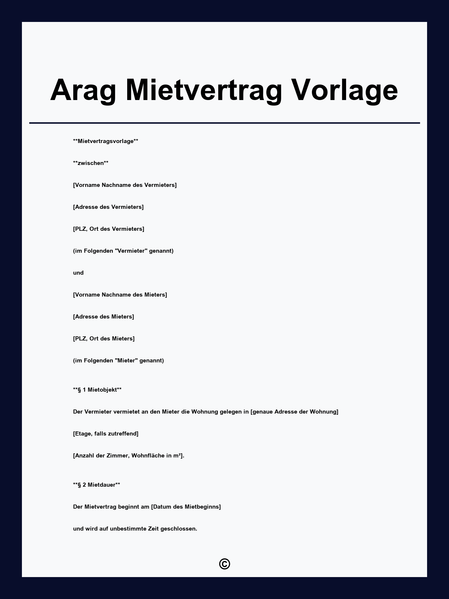 Arag Mietvertrag Vorlage
