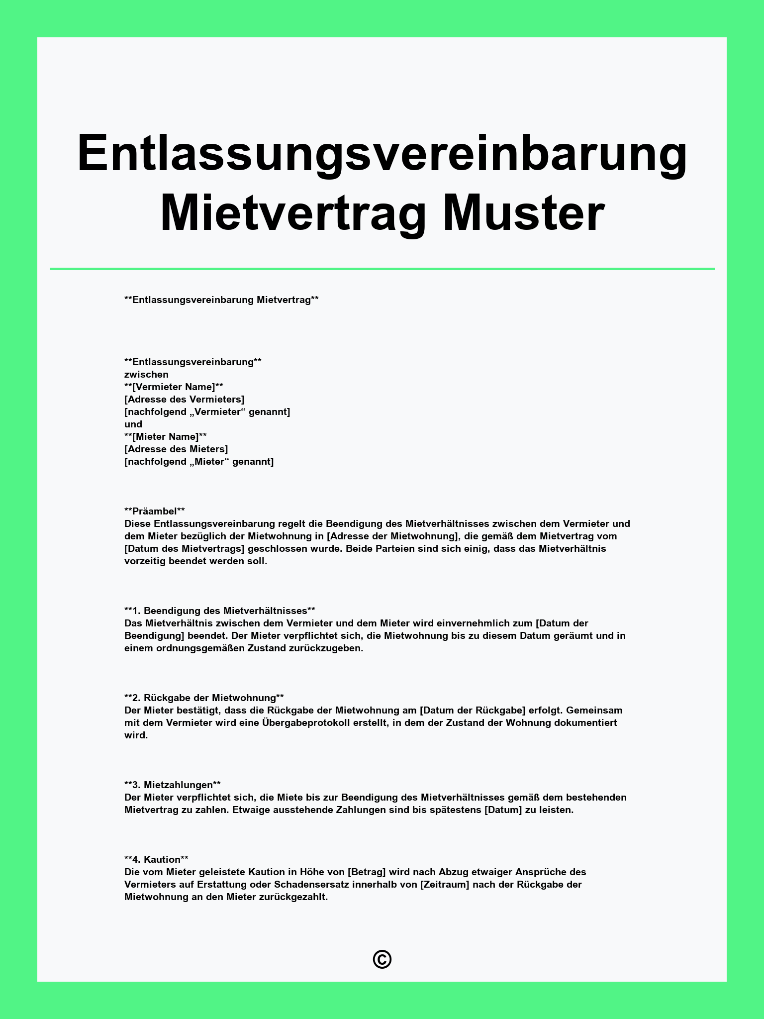 Entlassungsvereinbarung Mietvertrag Muster