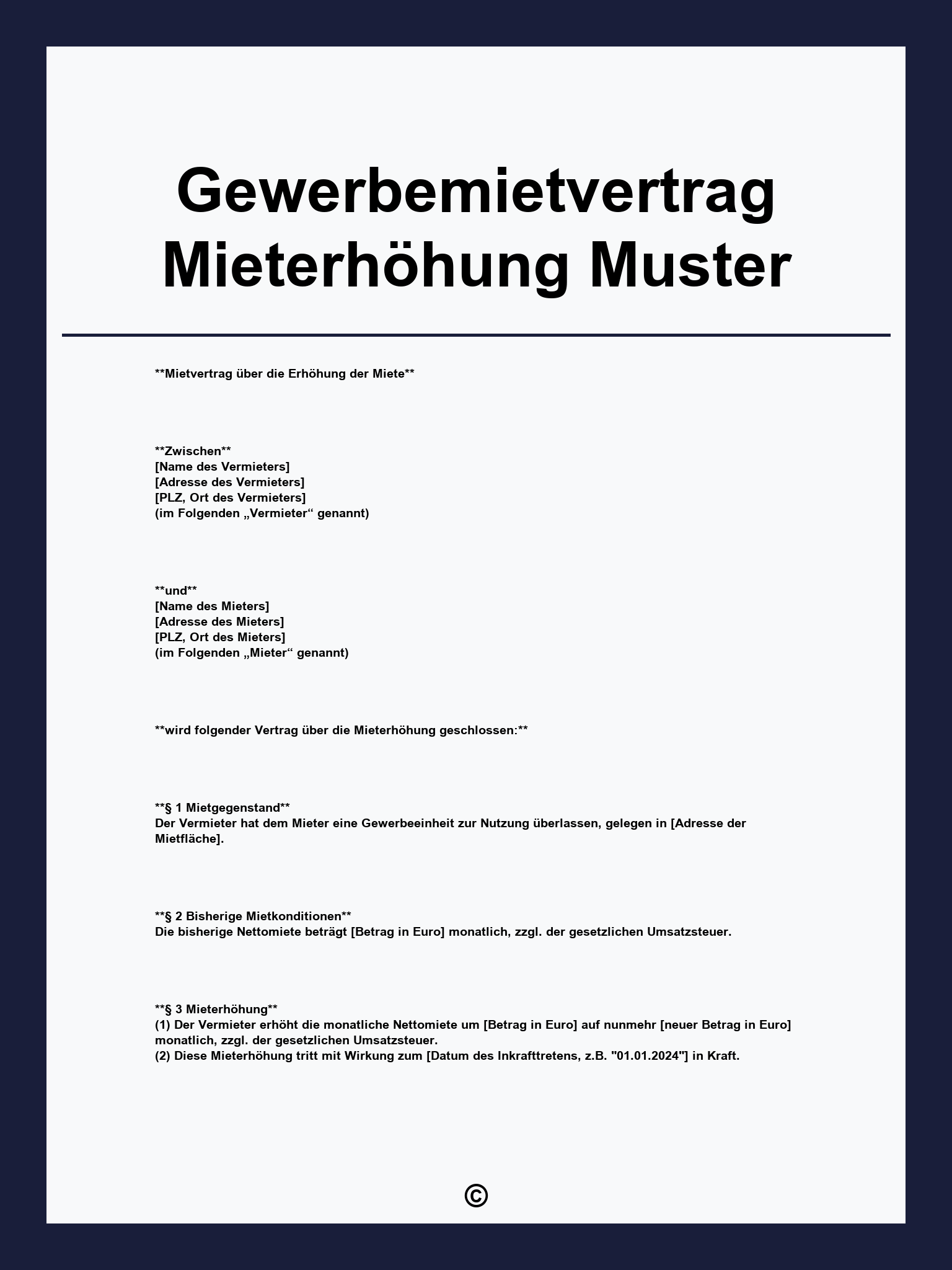 Gewerbemietvertrag Mieterhöhung Muster