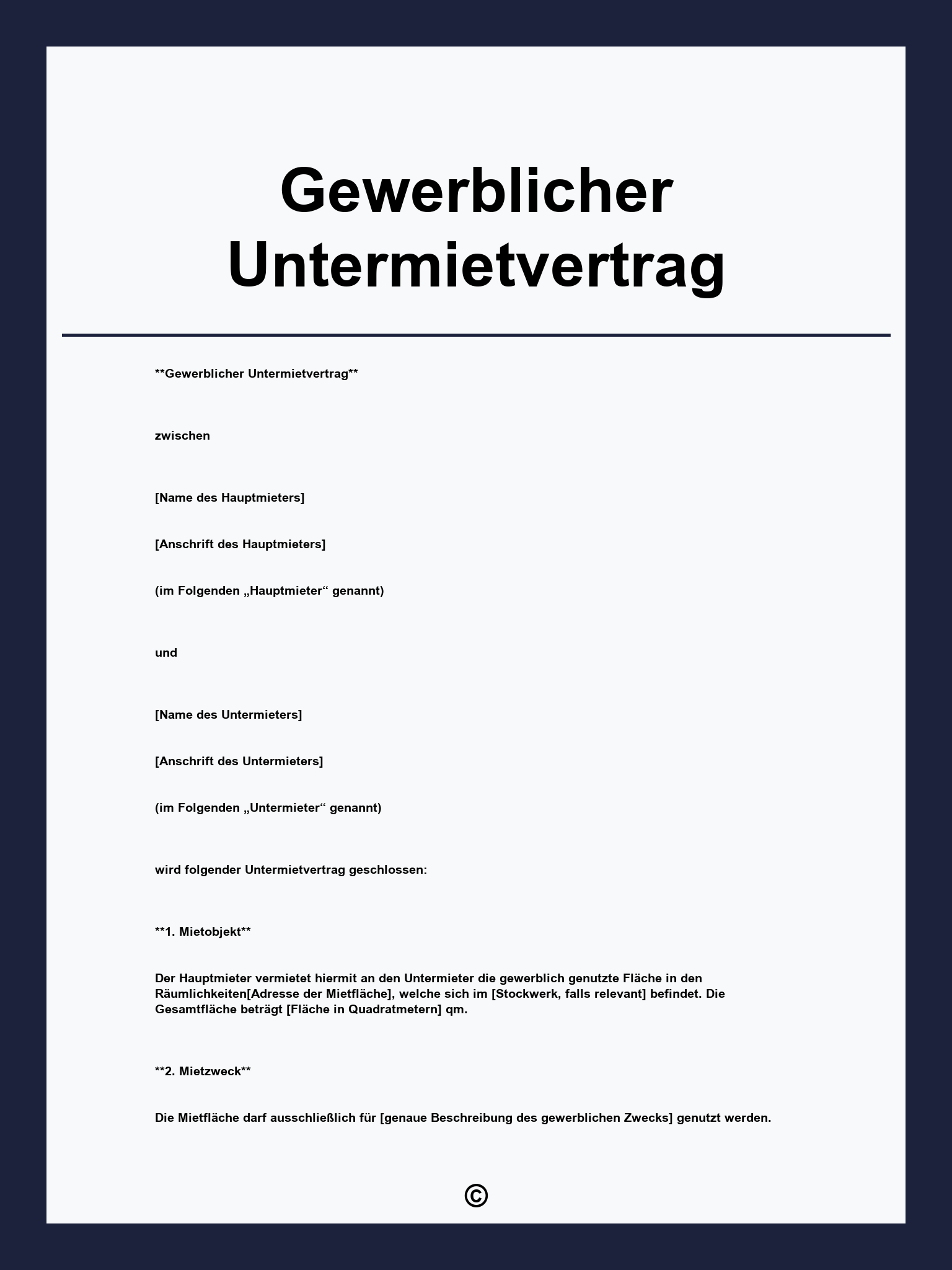 Gewerblicher Untermietvertrag