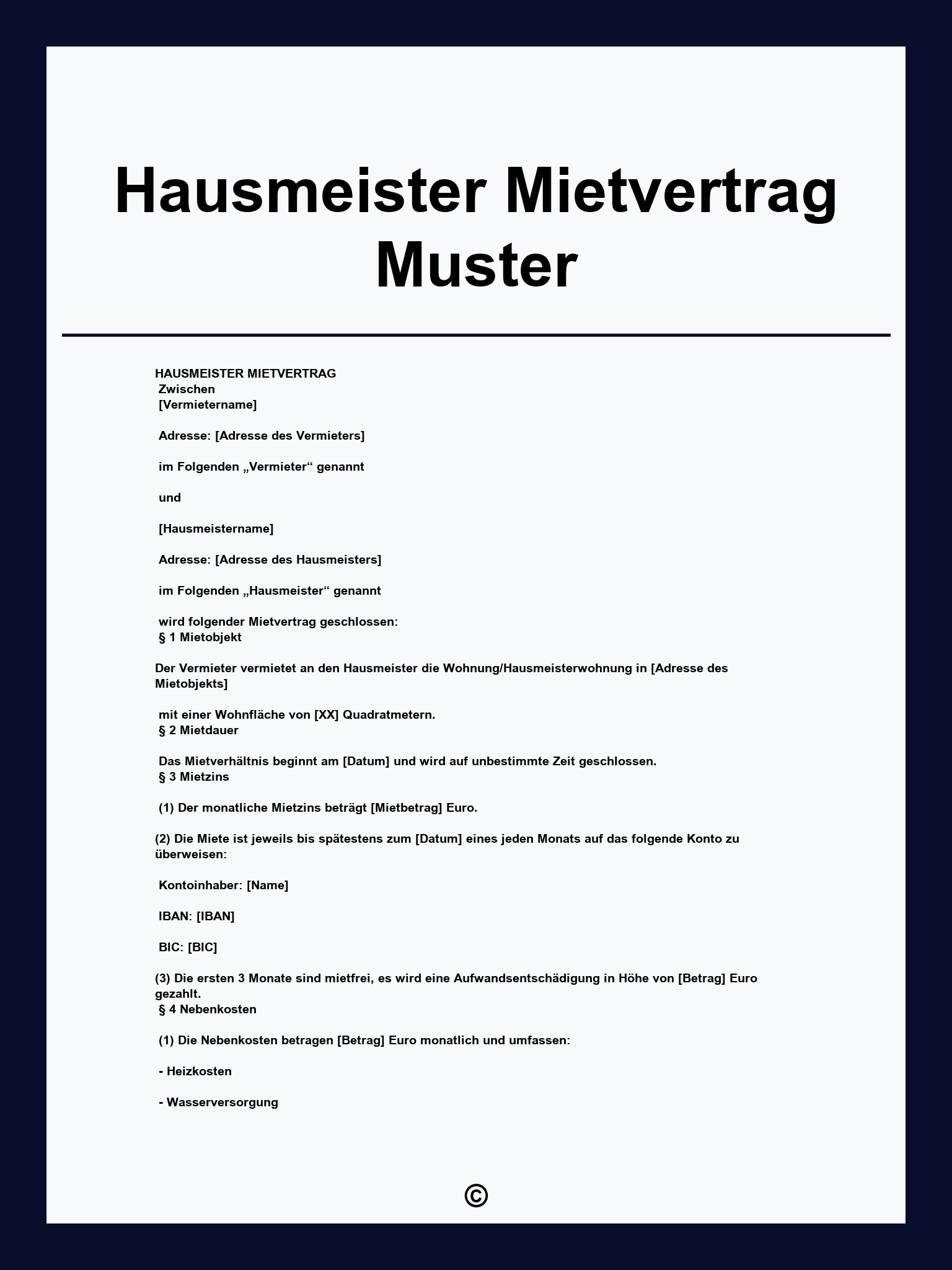 Hausmeister Mietvertrag Muster