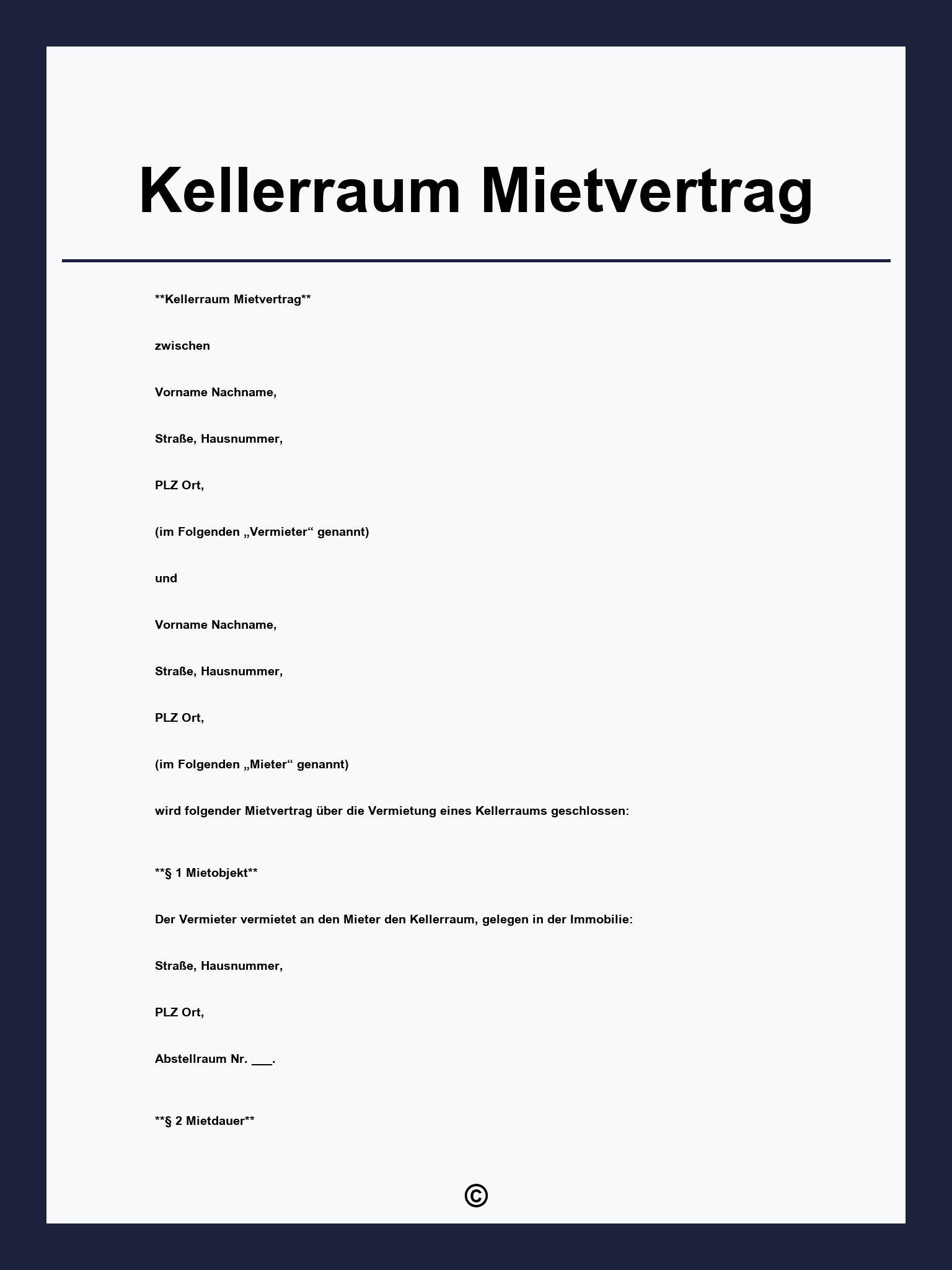 Kellerraum Mietvertrag