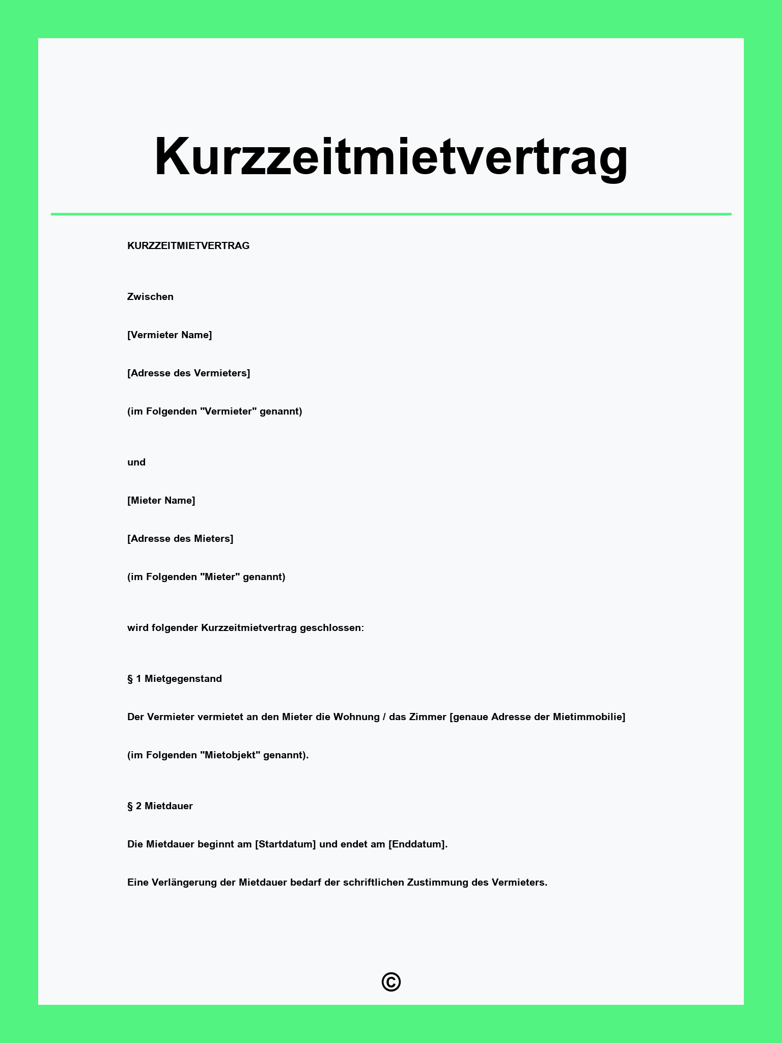 Kurzzeitmietvertrag