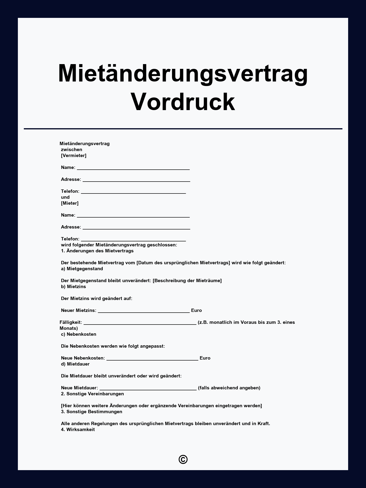Mietänderungsvertrag Vordruck