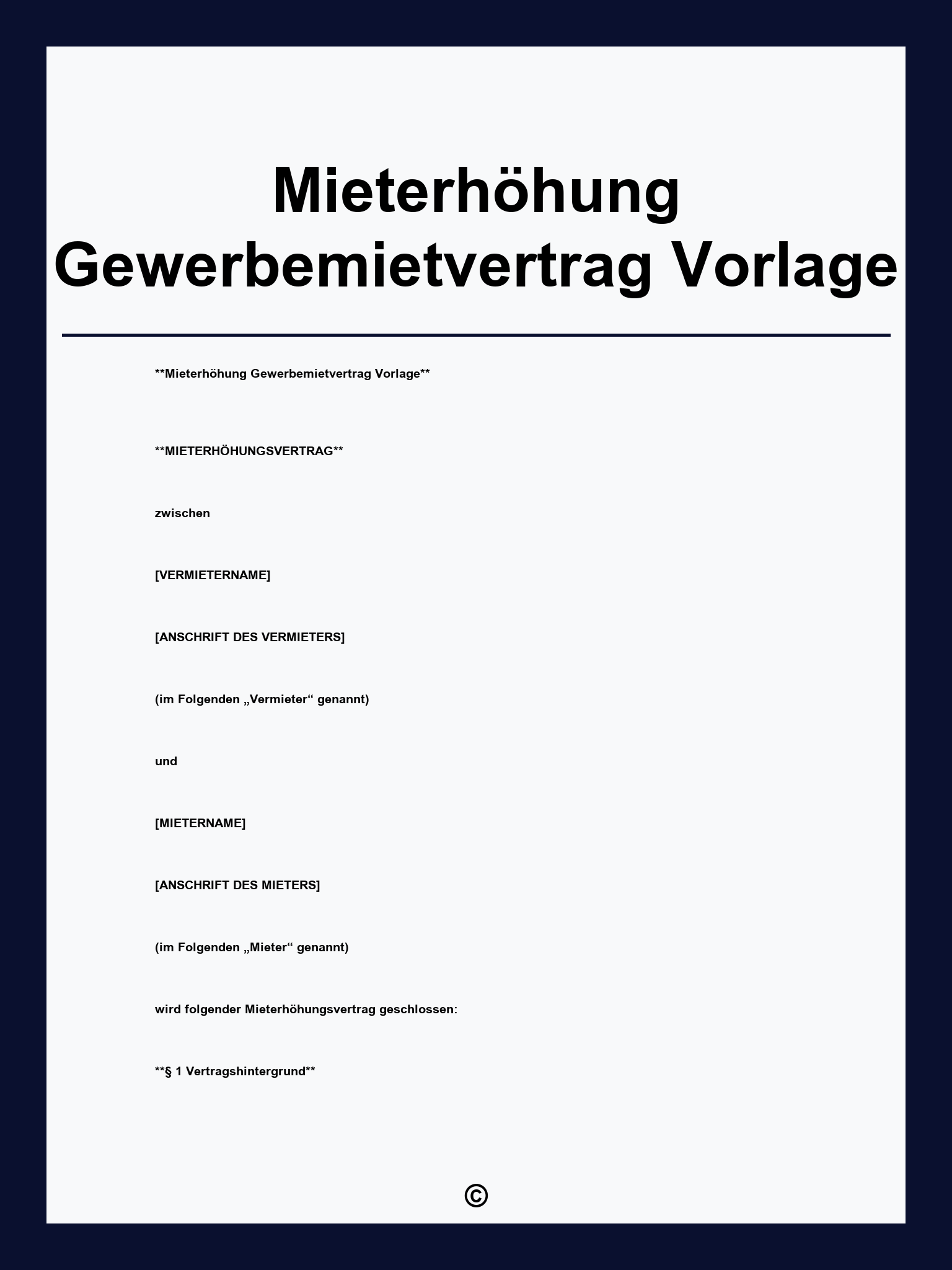 Mieterhöhung Gewerbemietvertrag Vorlage