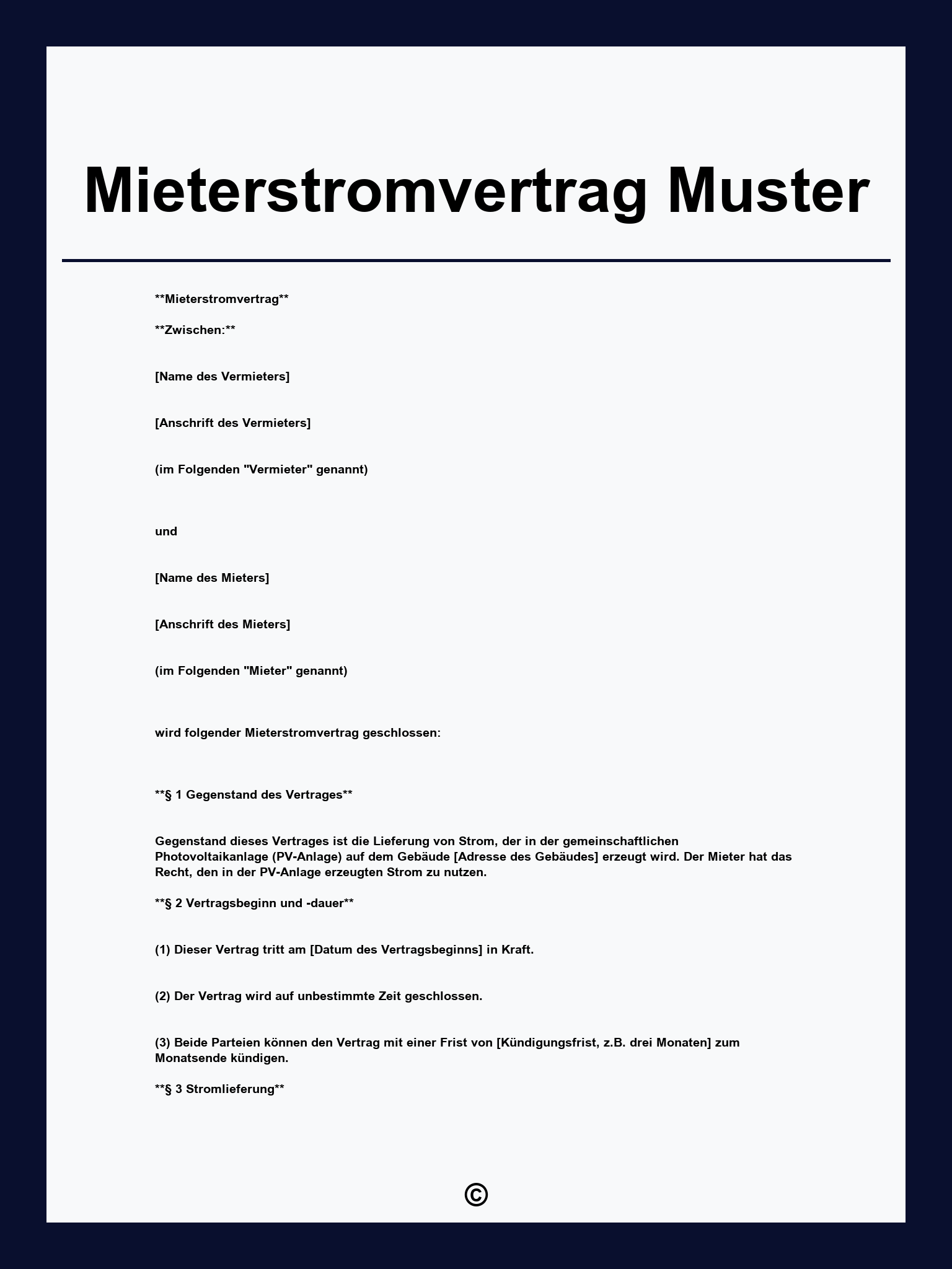 Mieterstromvertrag Muster