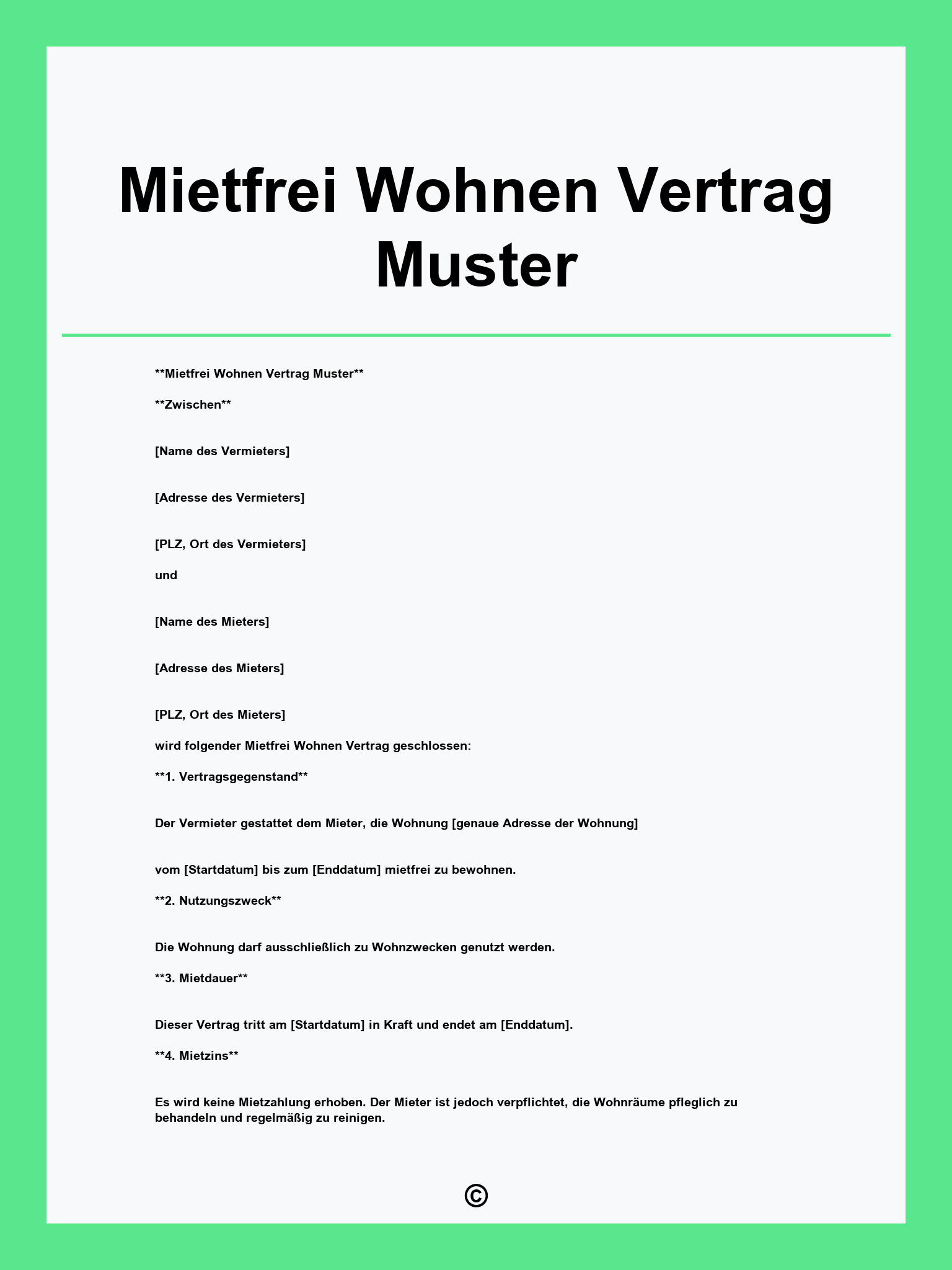 Mietfrei Wohnen Vertrag Muster