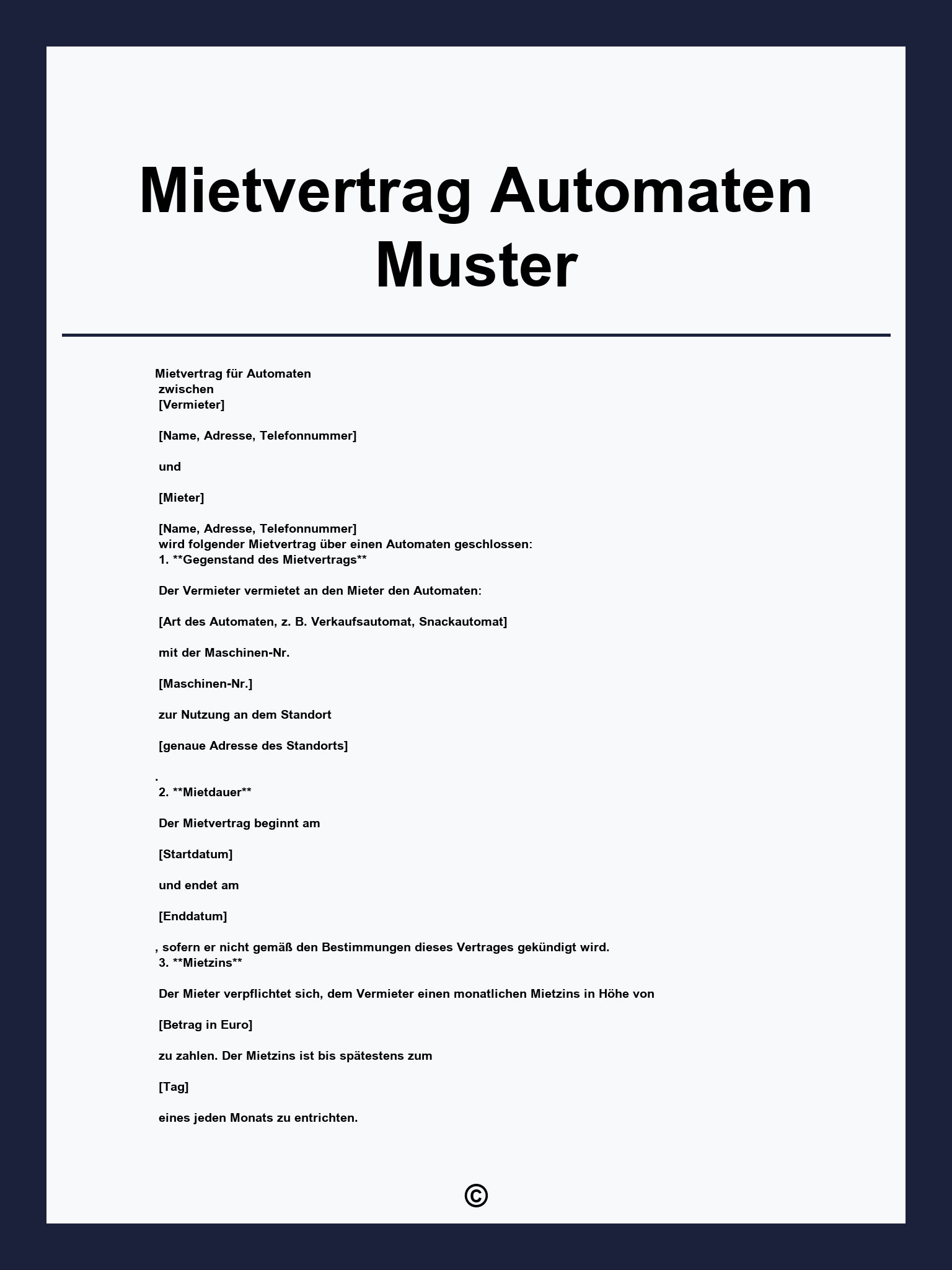 Mietvertrag Automaten Muster
