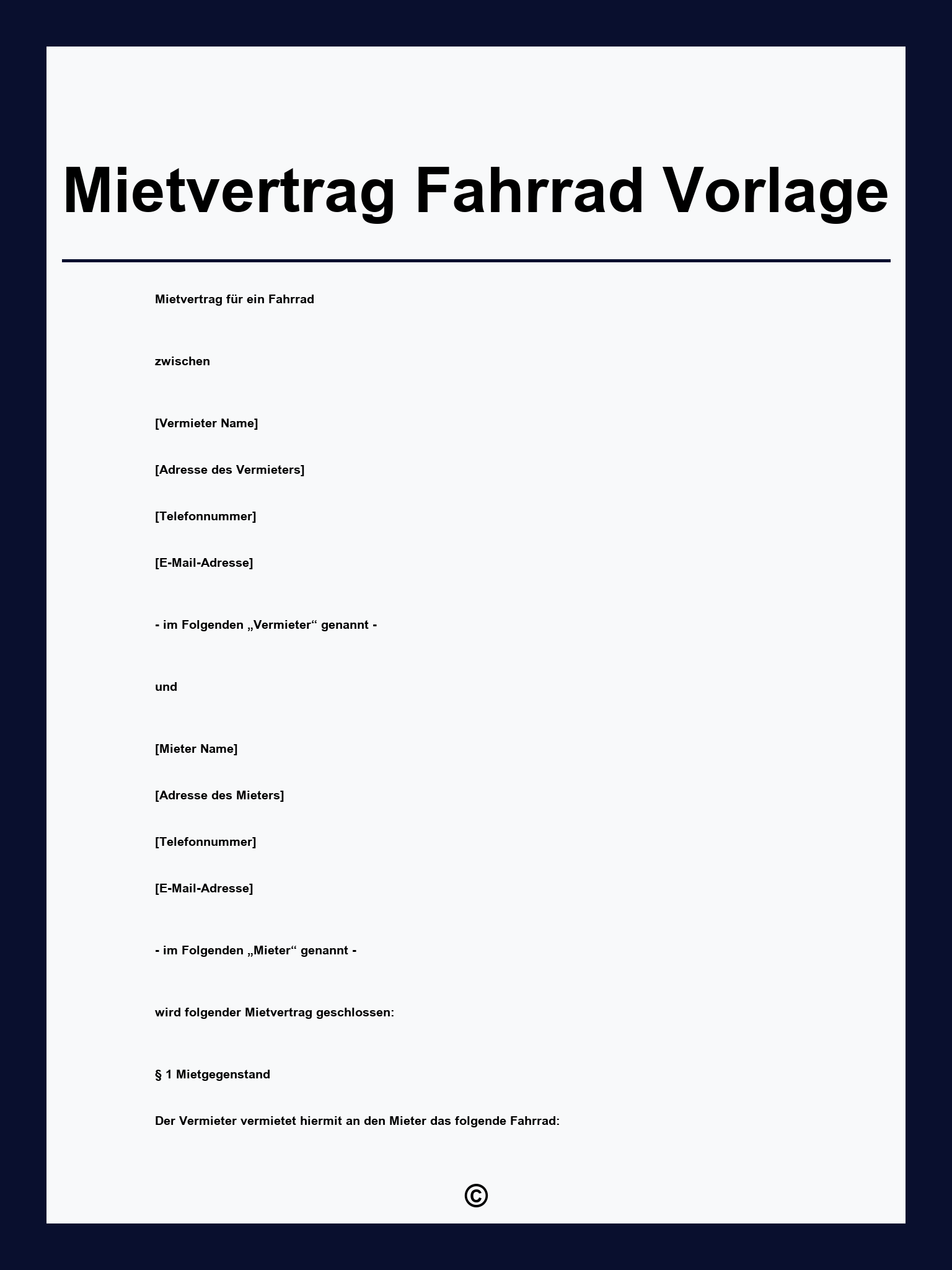 Mietvertrag Fahrrad Vorlage