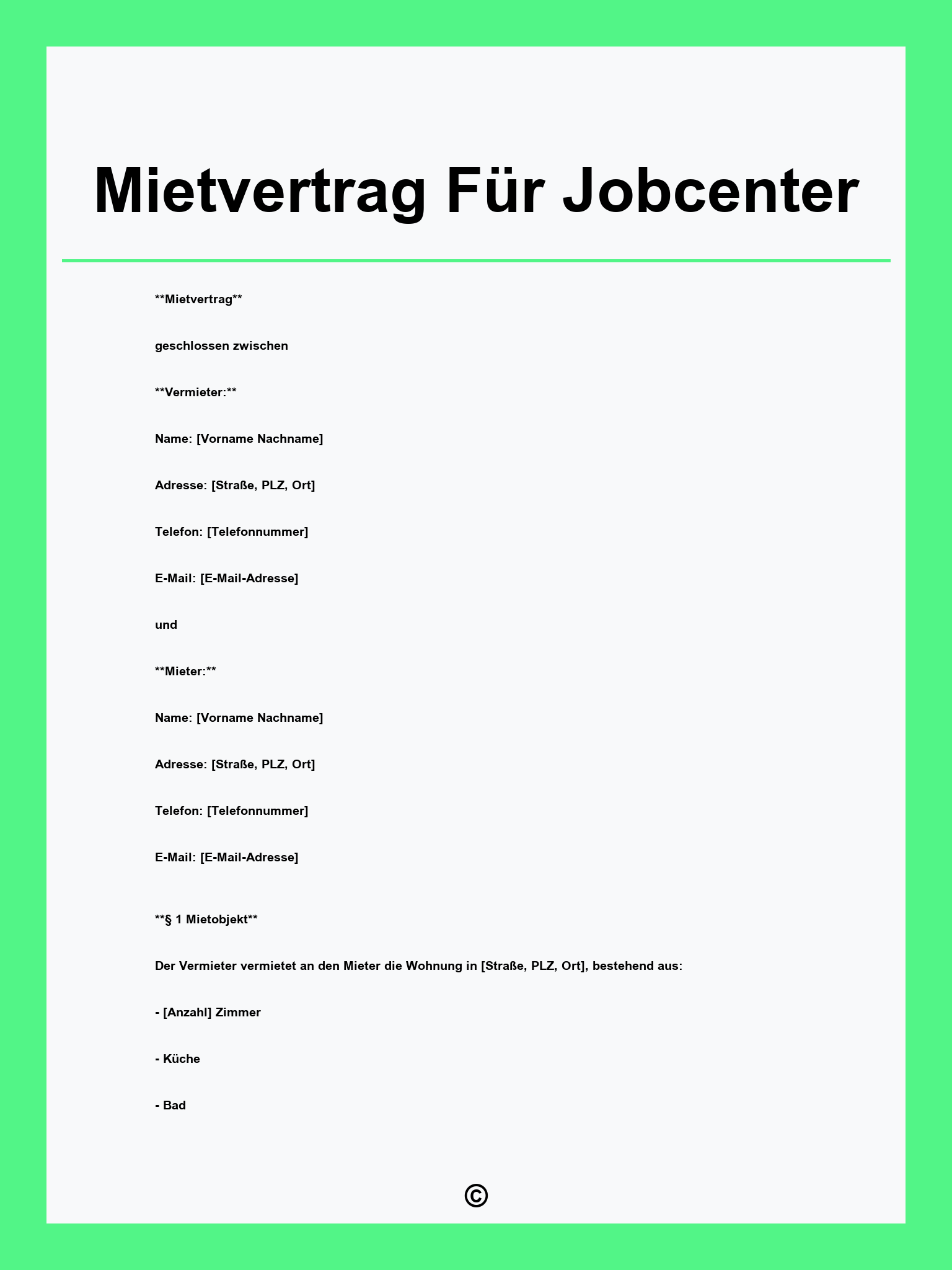 Mietvertrag Für Jobcenter