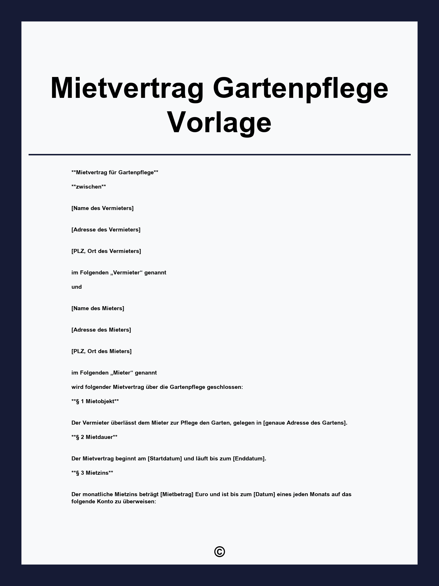 Mietvertrag Gartenpflege Vorlage