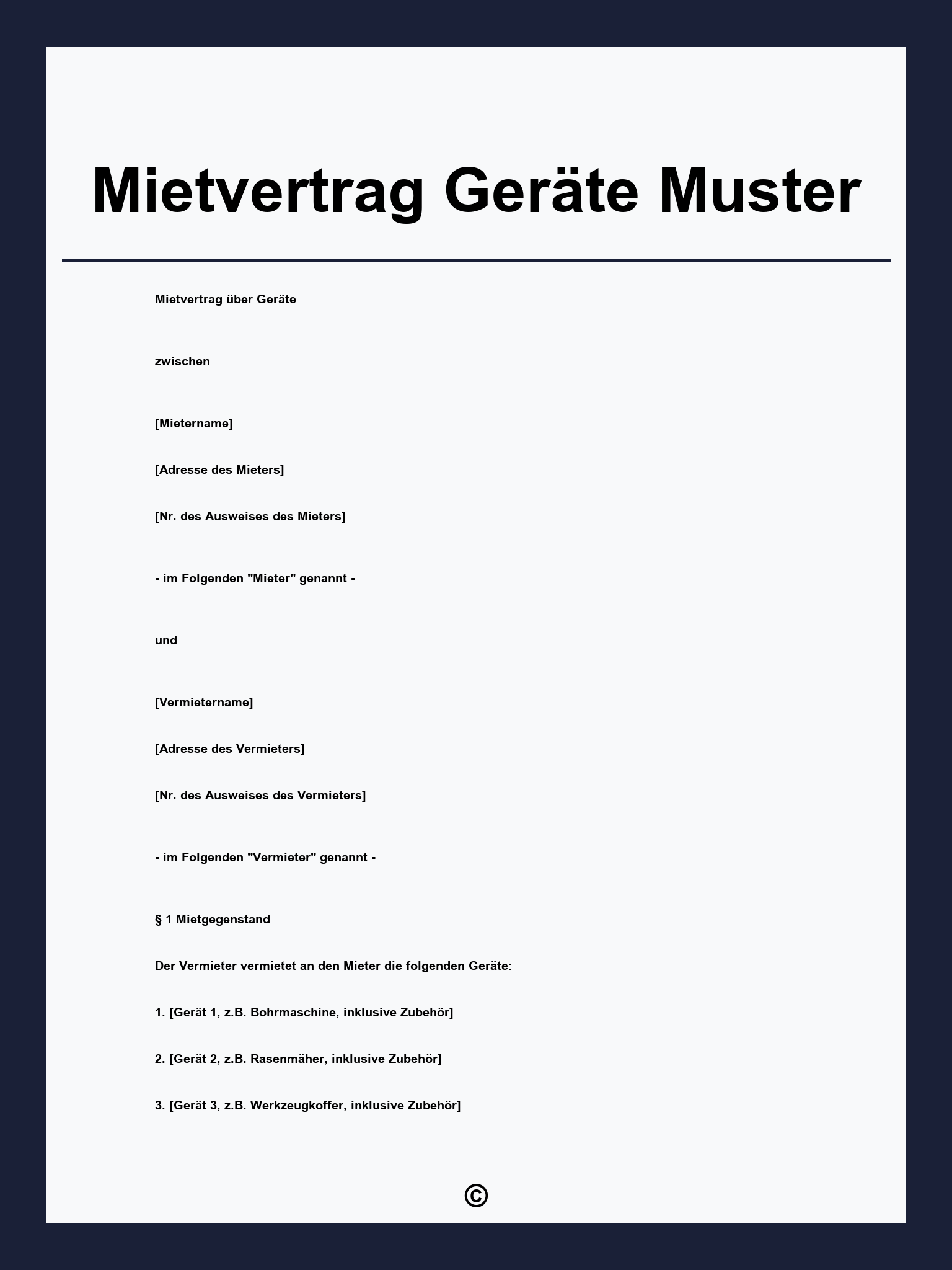 Mietvertrag Geräte Muster