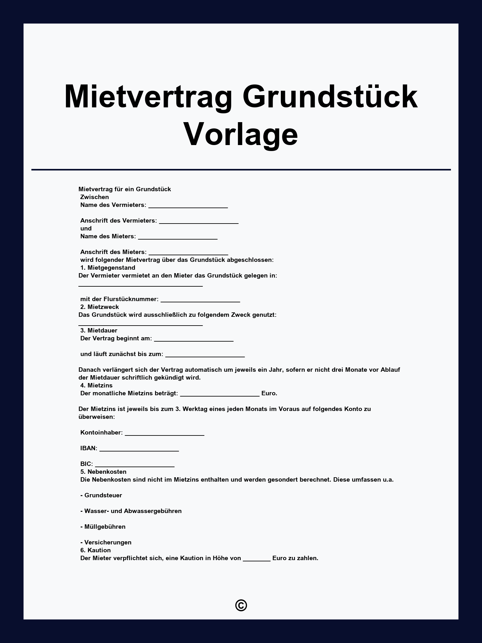Mietvertrag Grundstück Vorlage