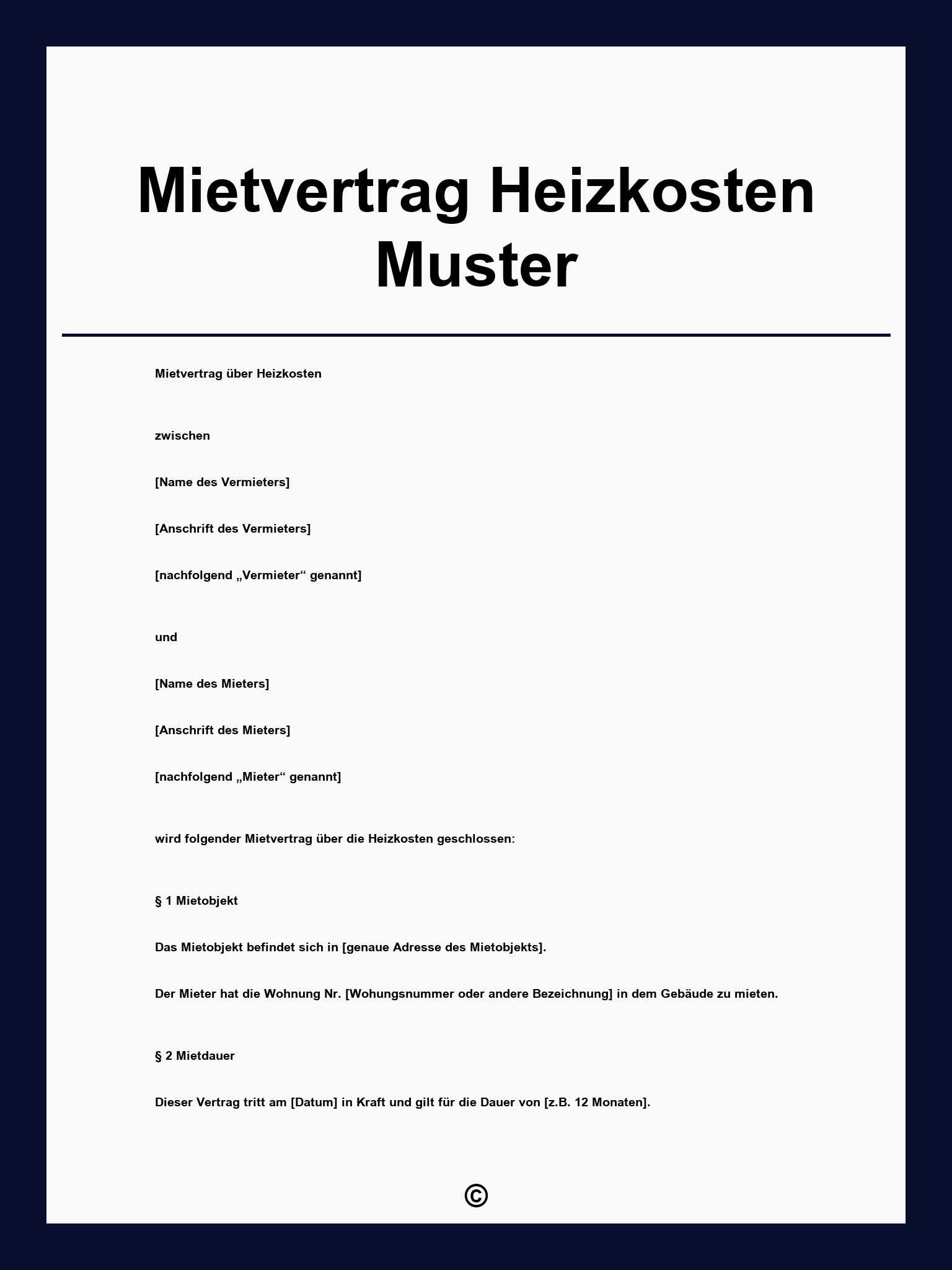 Mietvertrag Heizkosten Muster