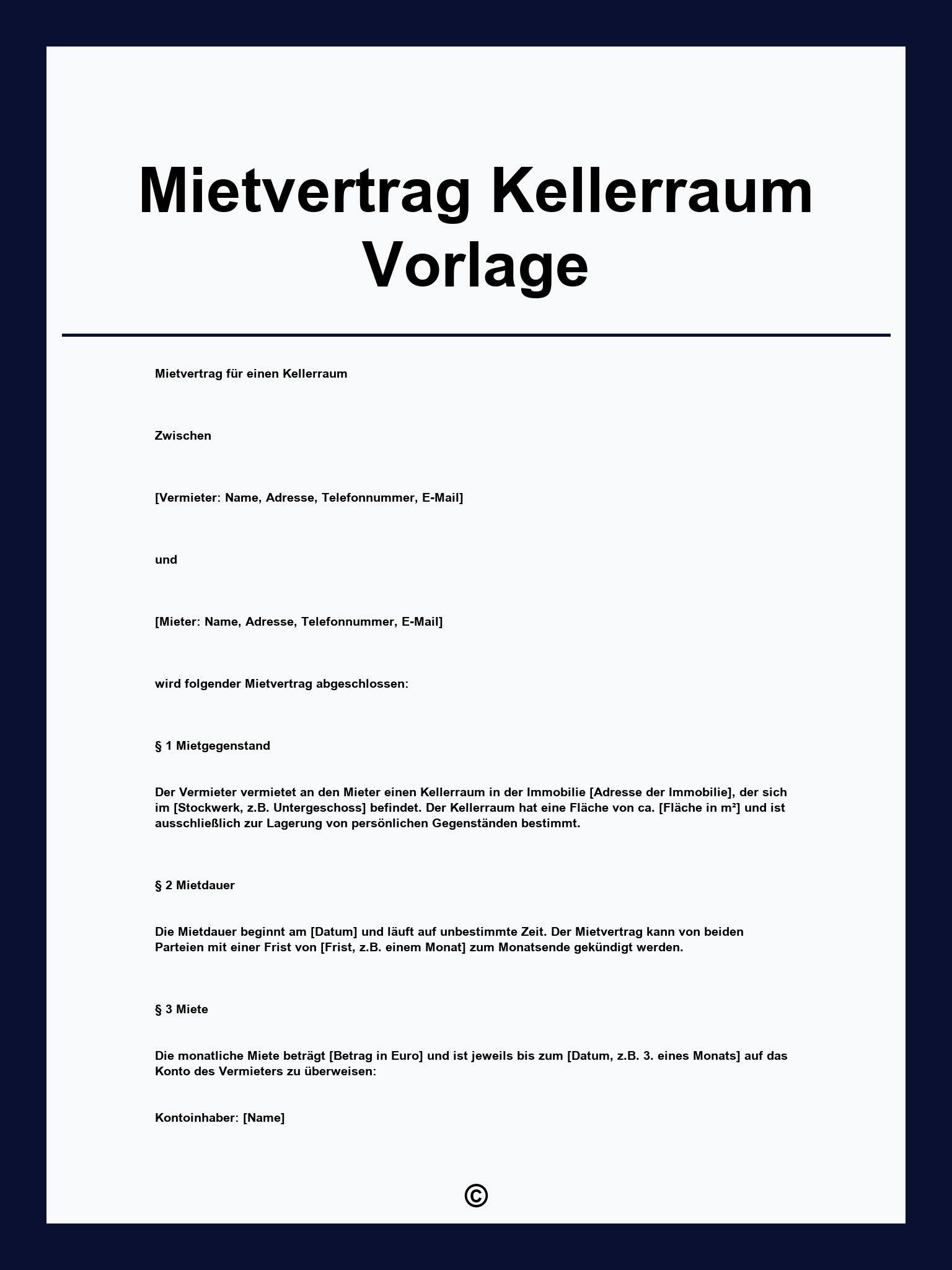 Mietvertrag Kellerraum Vorlage