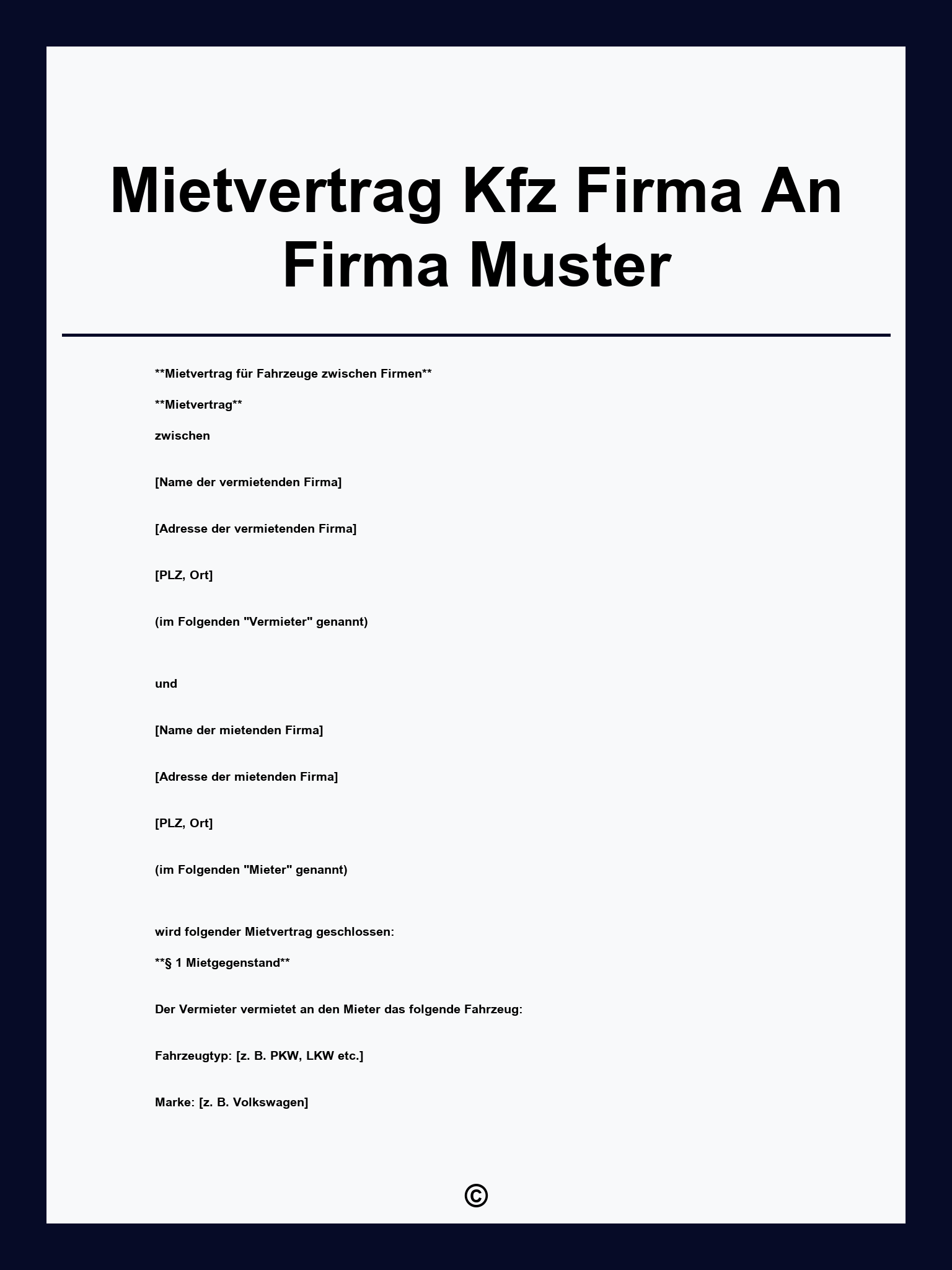 Mietvertrag Kfz Firma An Firma Muster