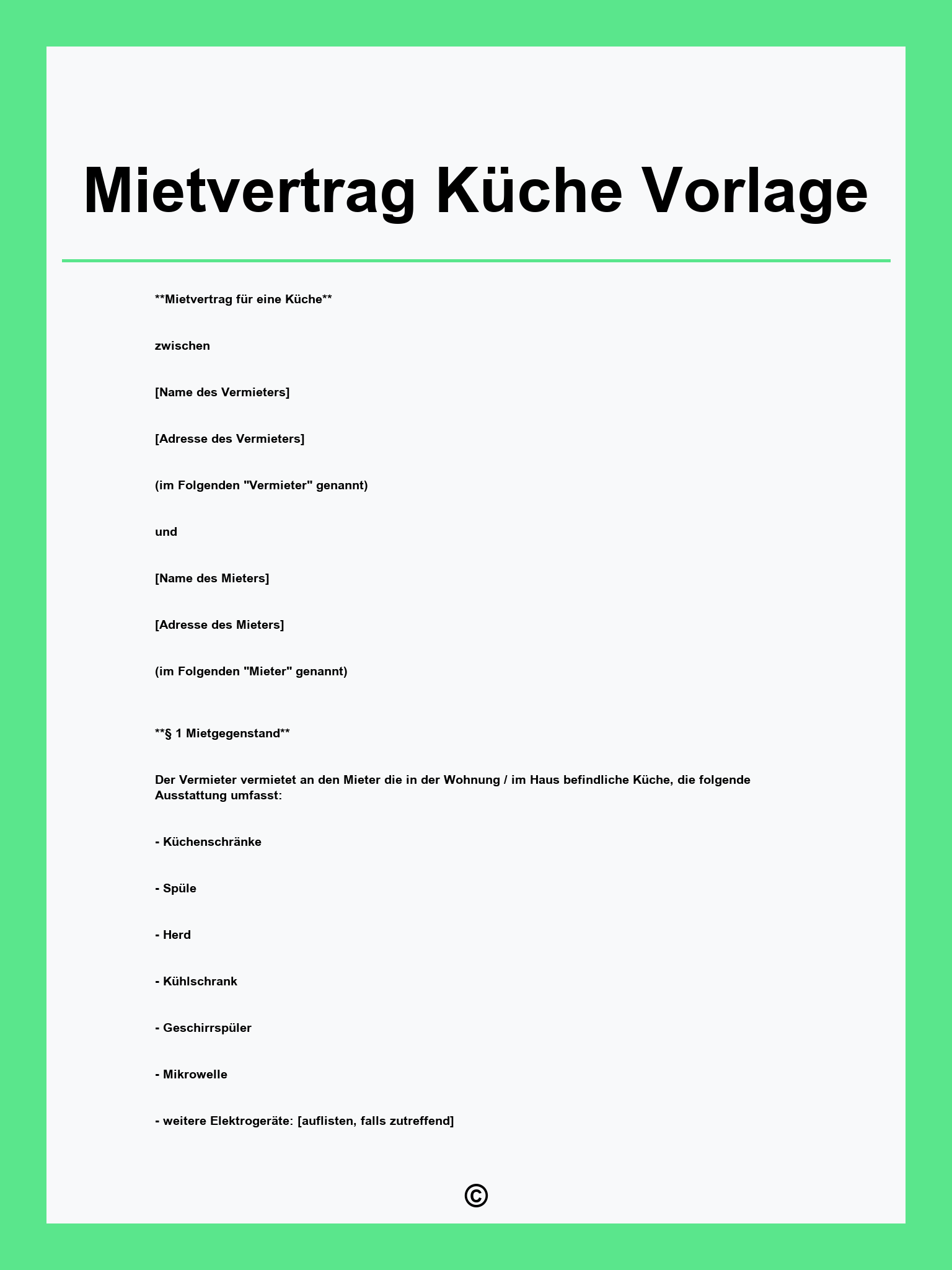 Mietvertrag Küche Vorlage