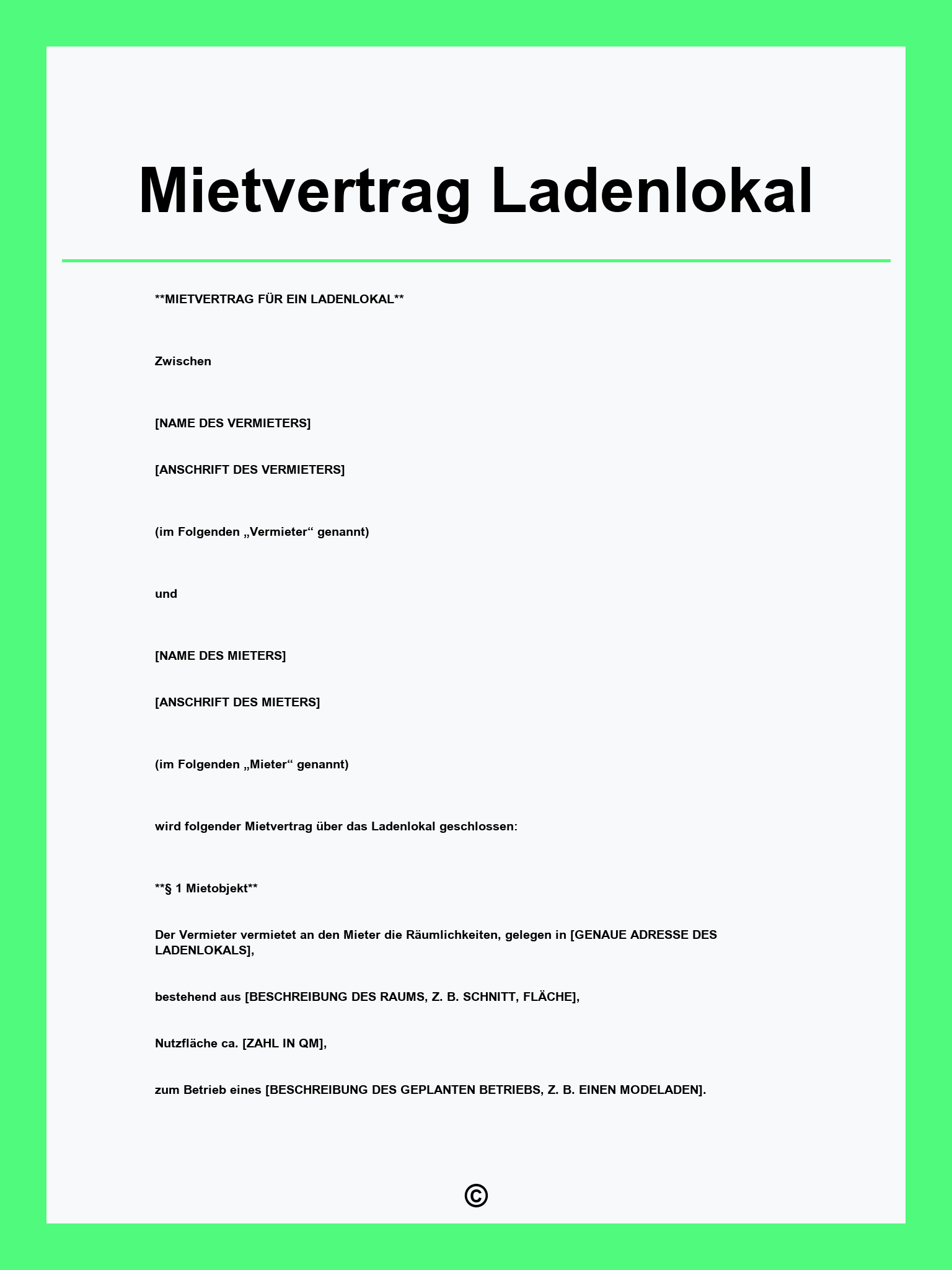 Mietvertrag Ladenlokal