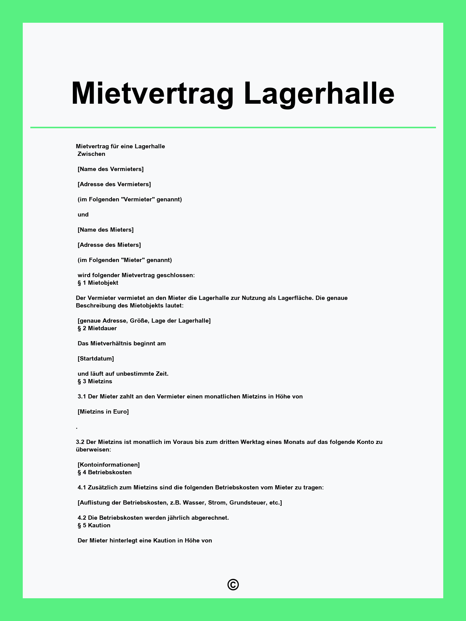 Mietvertrag Lagerhalle