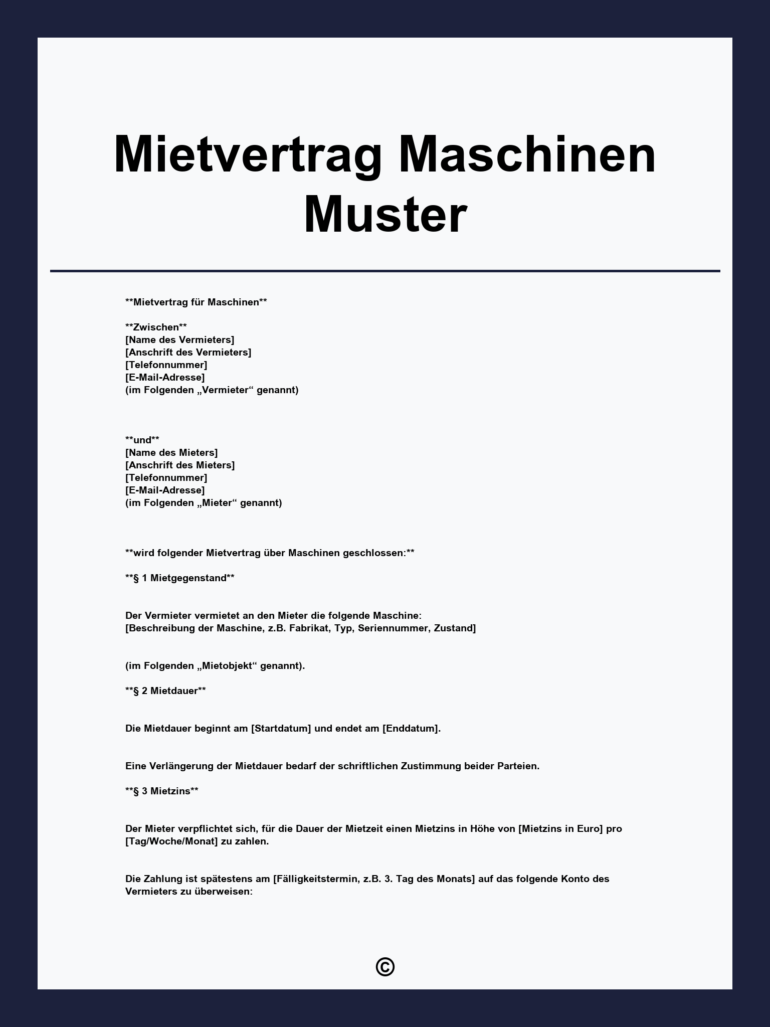 Mietvertrag Maschinen Muster