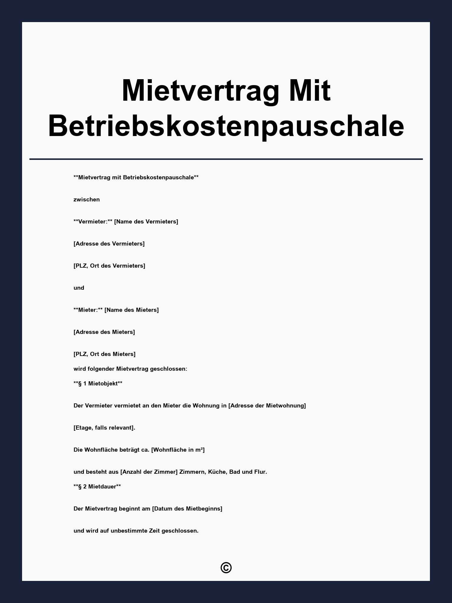Mietvertrag Mit Betriebskostenpauschale