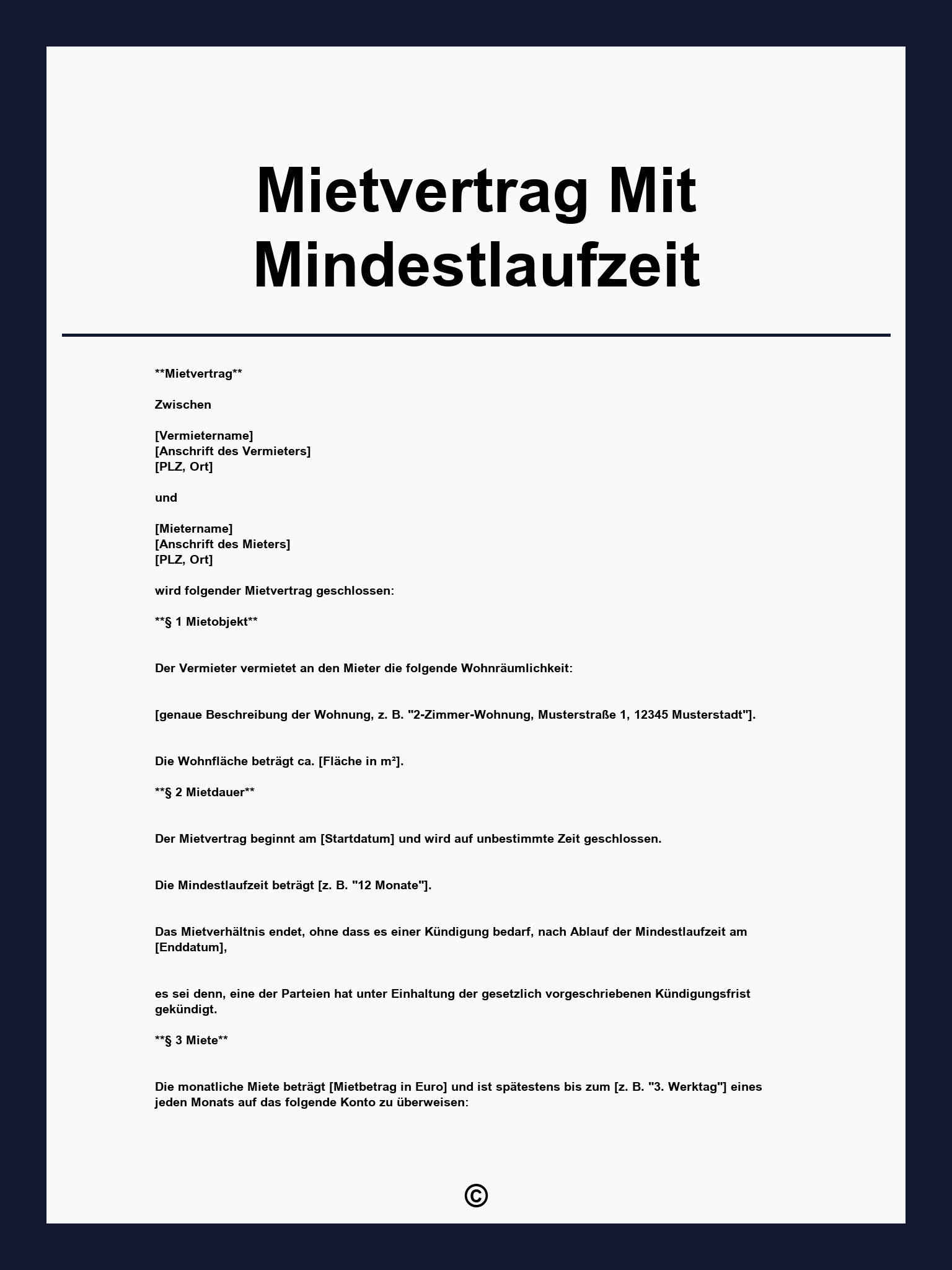 Mietvertrag Mit Mindestlaufzeit