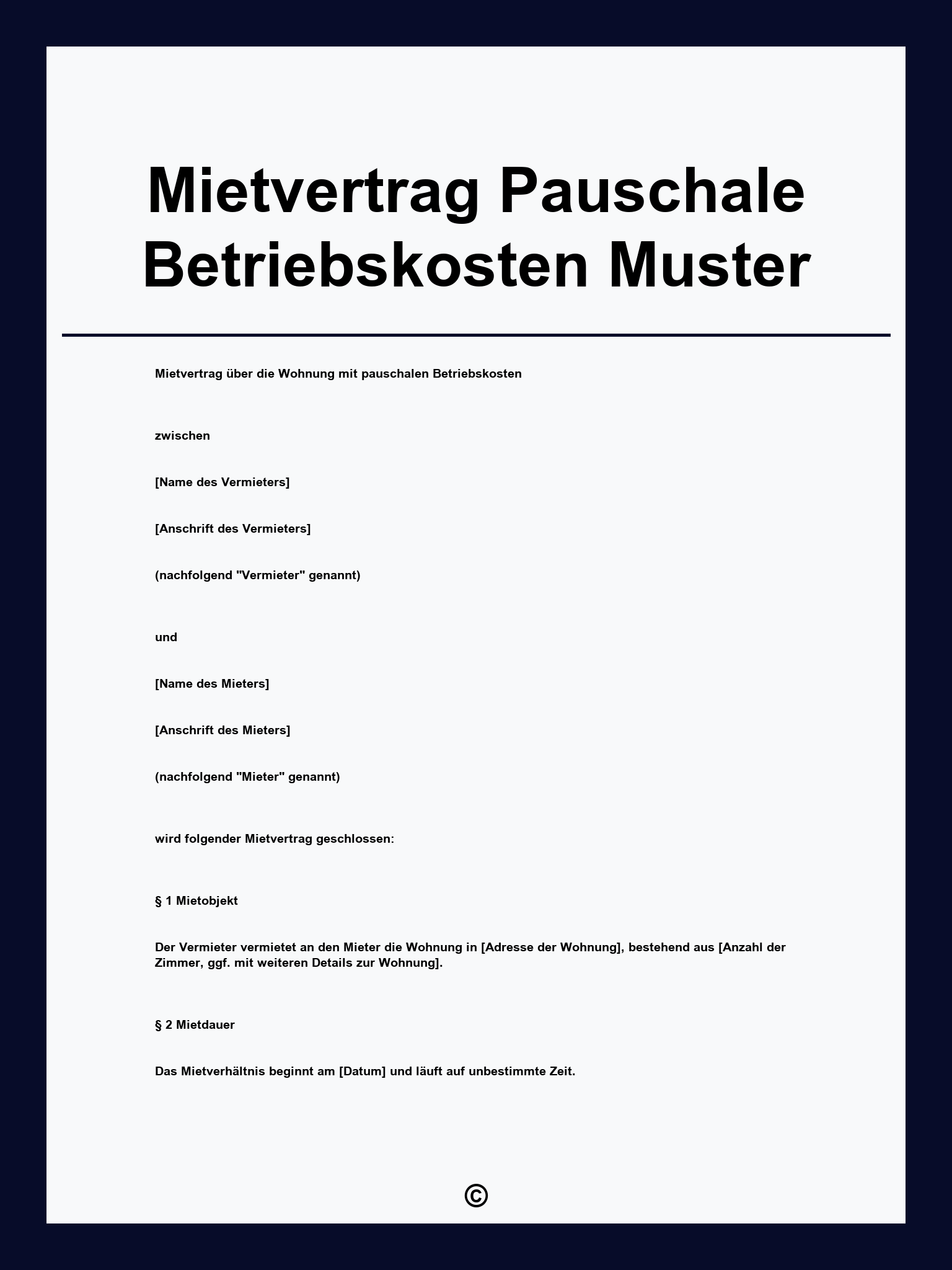 Mietvertrag Pauschale Betriebskosten Muster