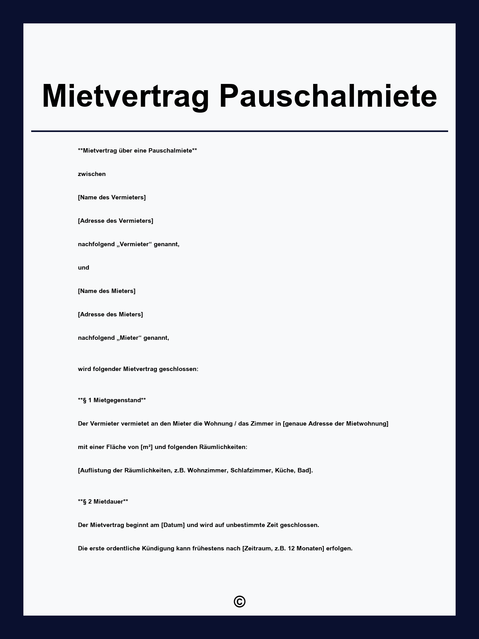 Mietvertrag Pauschalmiete