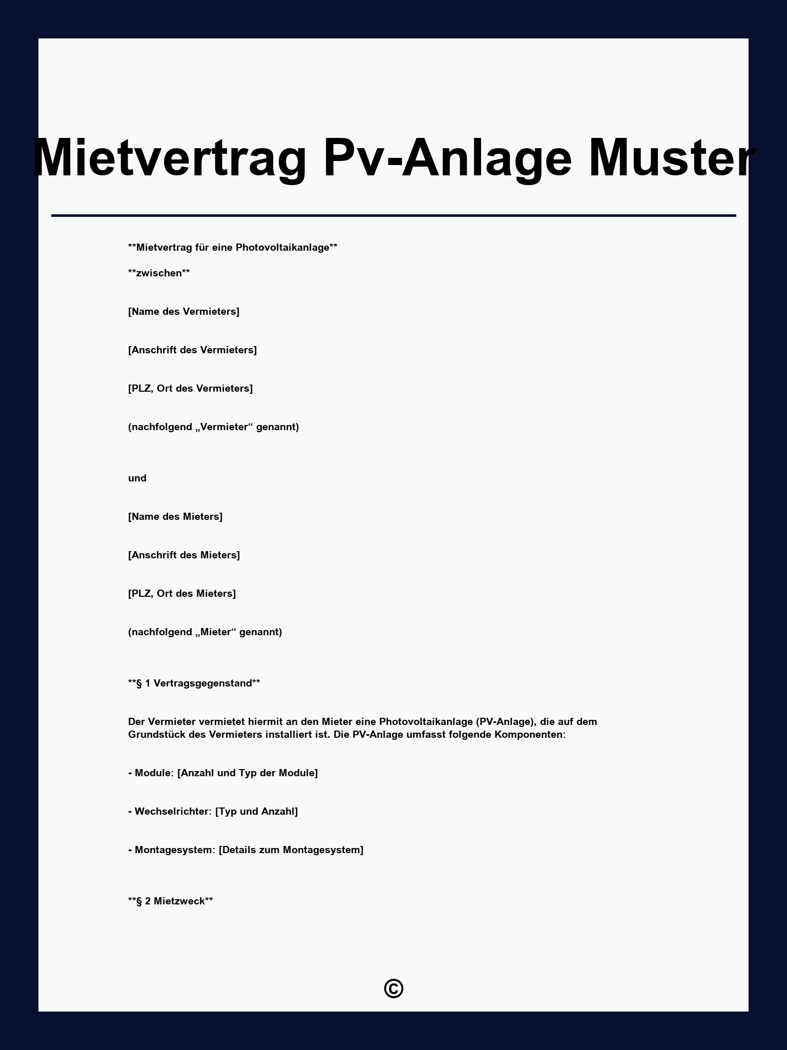 Mietvertrag Pv-Anlage Muster