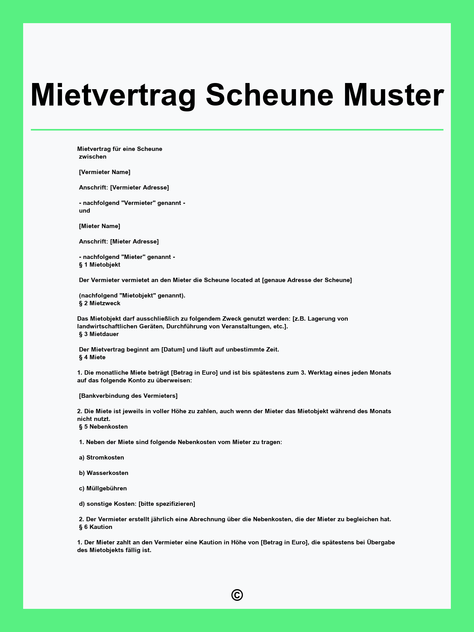Mietvertrag Scheune Muster