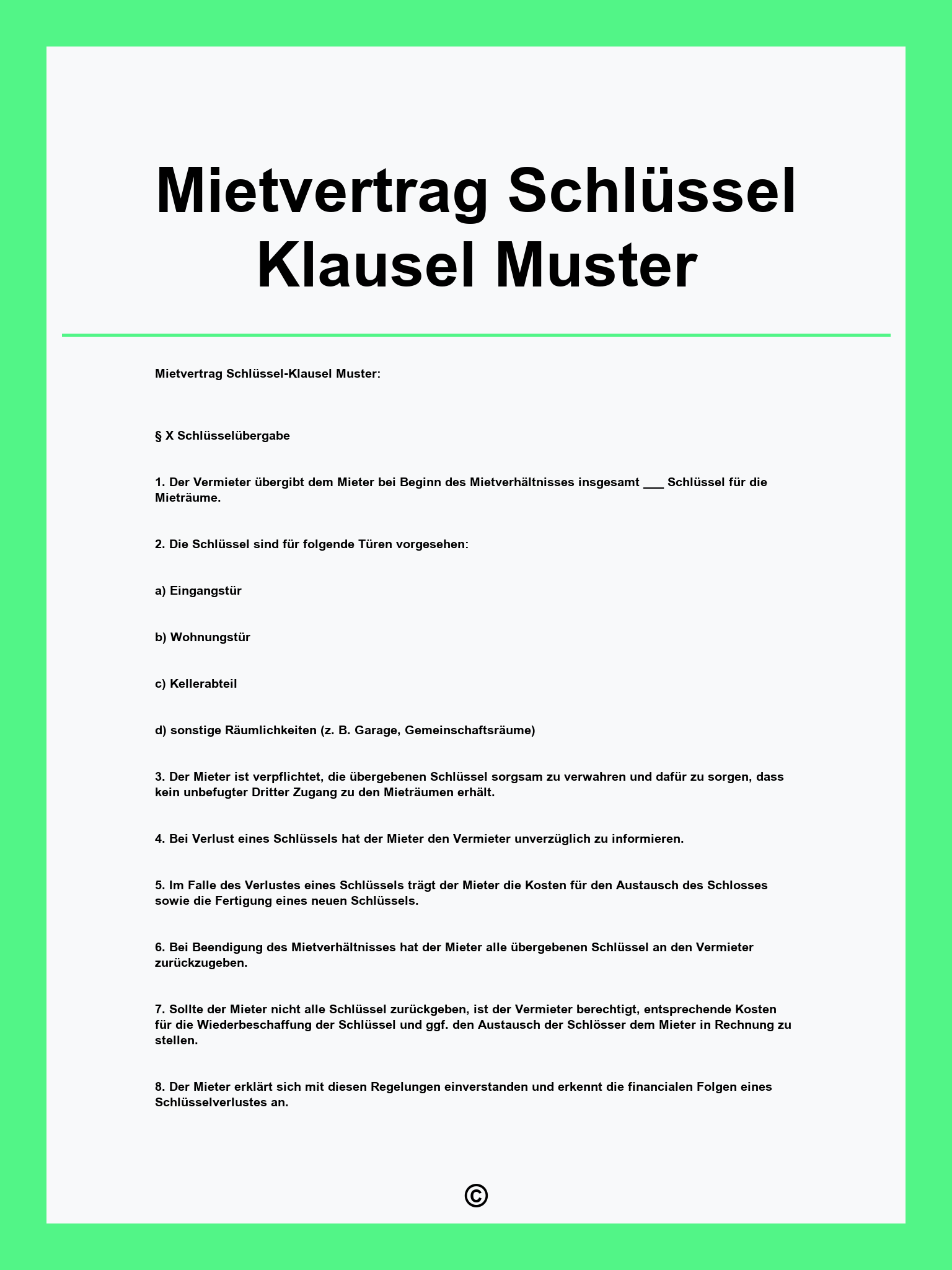 Mietvertrag Schlüssel Klausel Muster