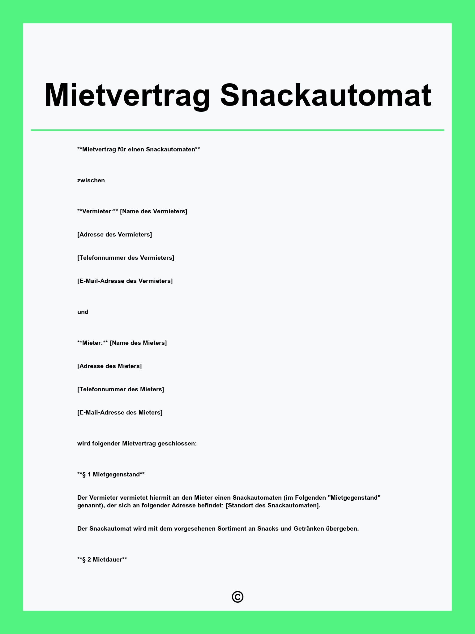 Mietvertrag Snackautomat