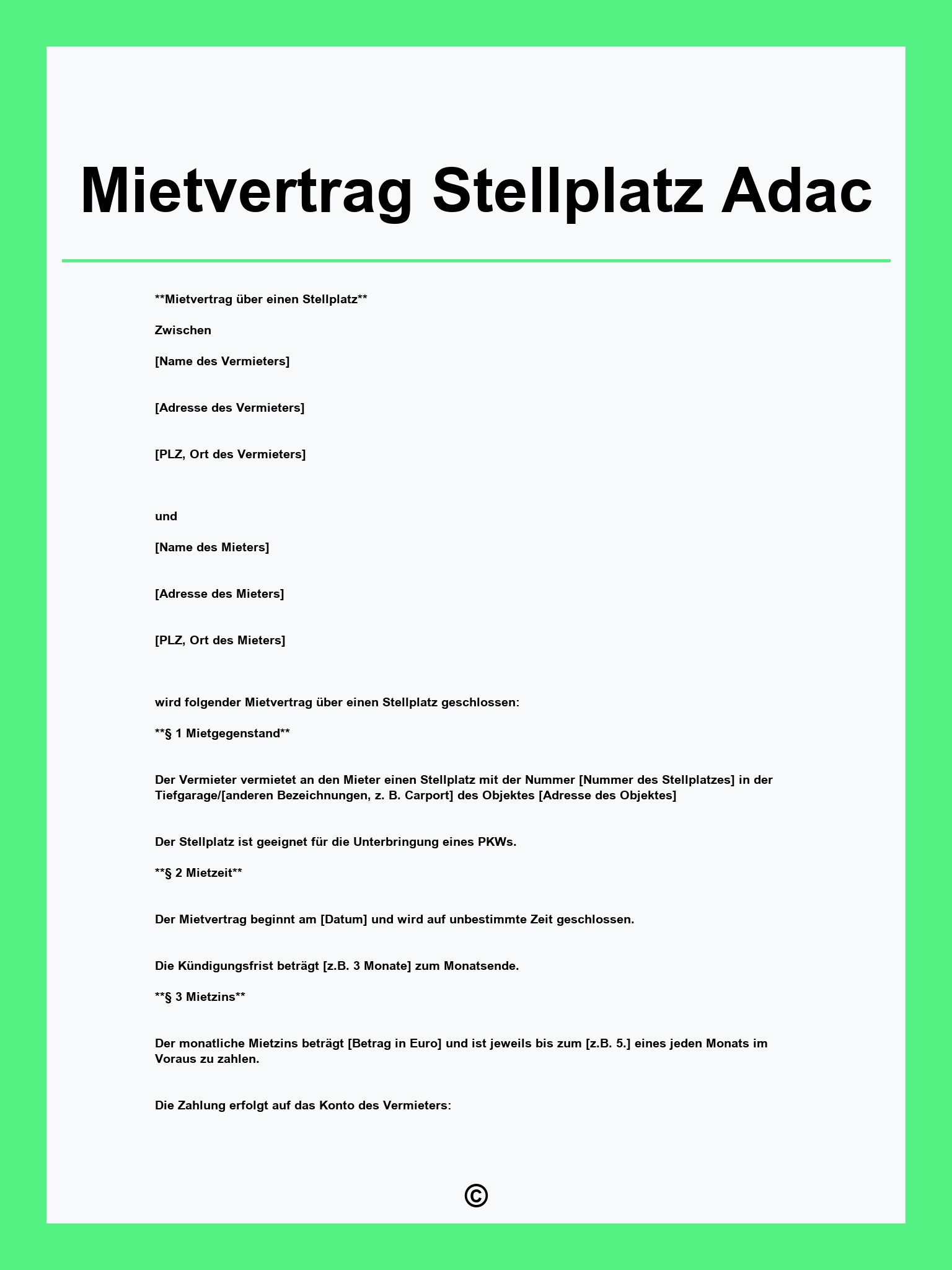 Mietvertrag Stellplatz Adac