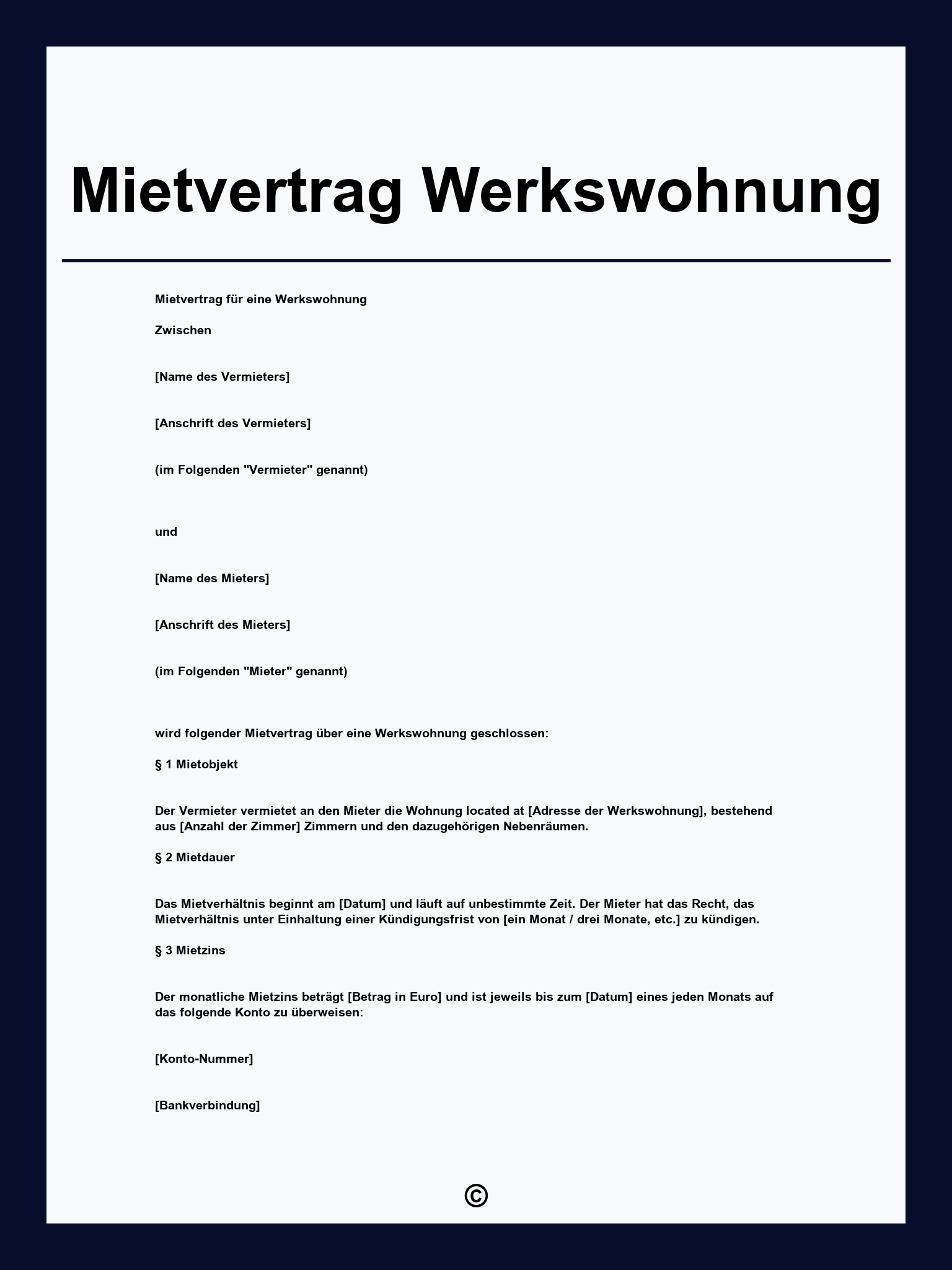 Mietvertrag Werkswohnung