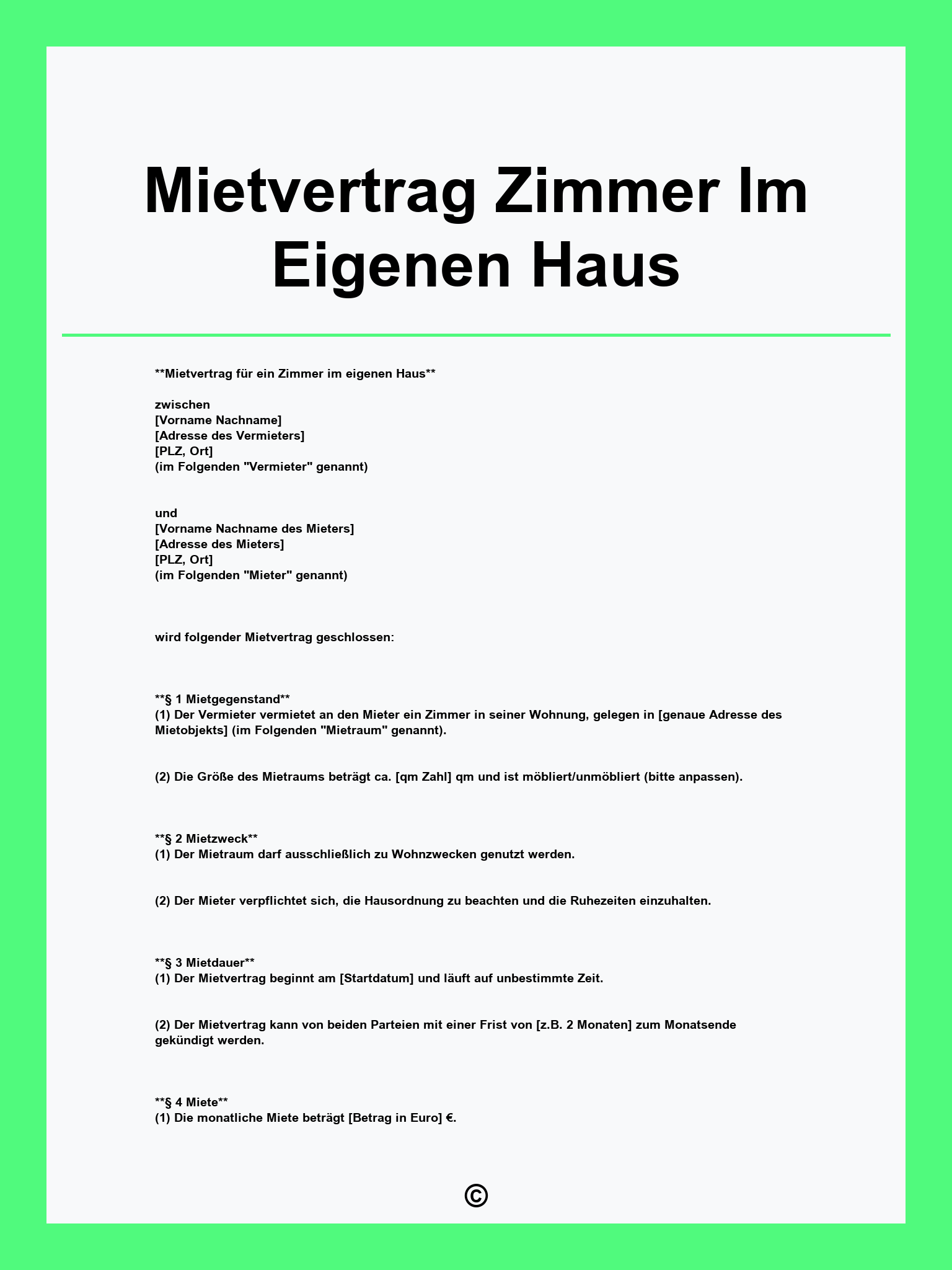 Mietvertrag Zimmer Im Eigenen Haus