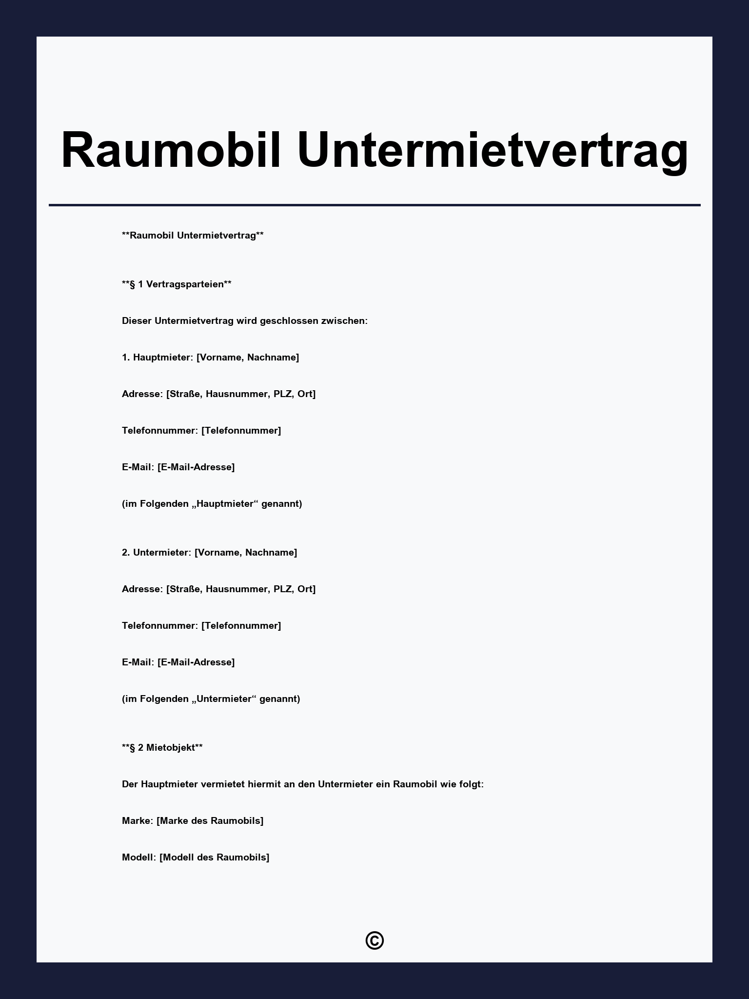 Raumobil Untermietvertrag