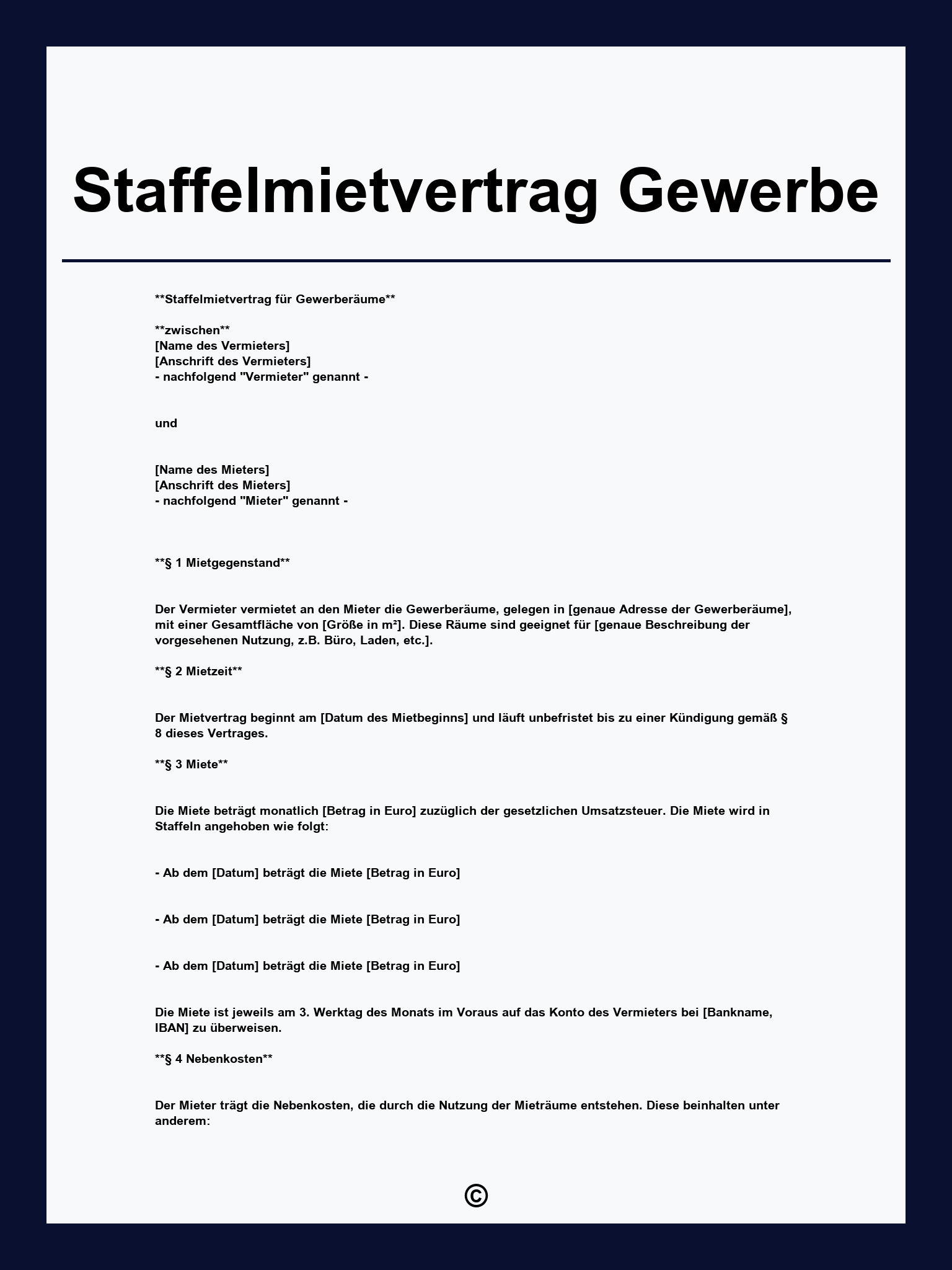 Staffelmietvertrag Gewerbe