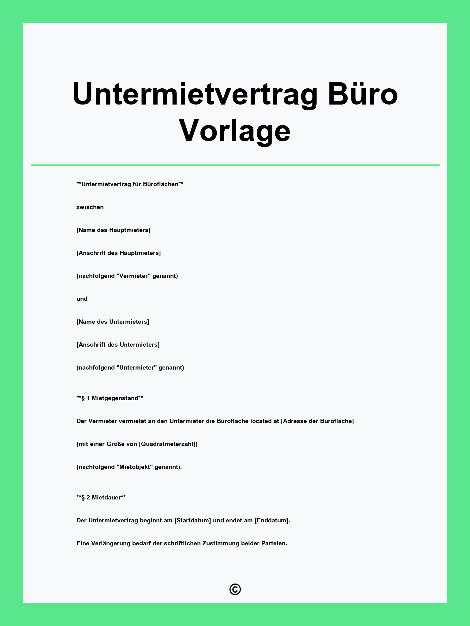 Untermietvertrag Büro Vorlage