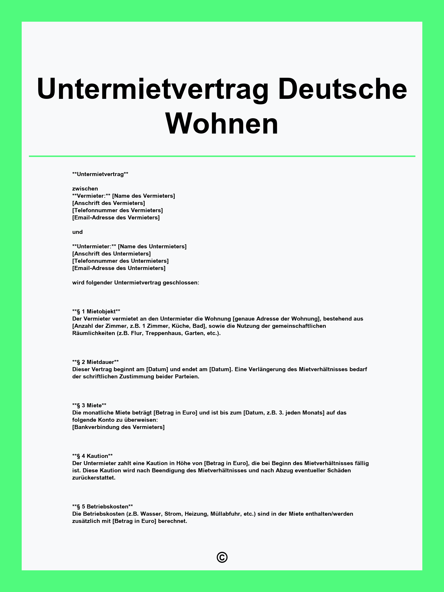 Untermietvertrag Deutsche Wohnen