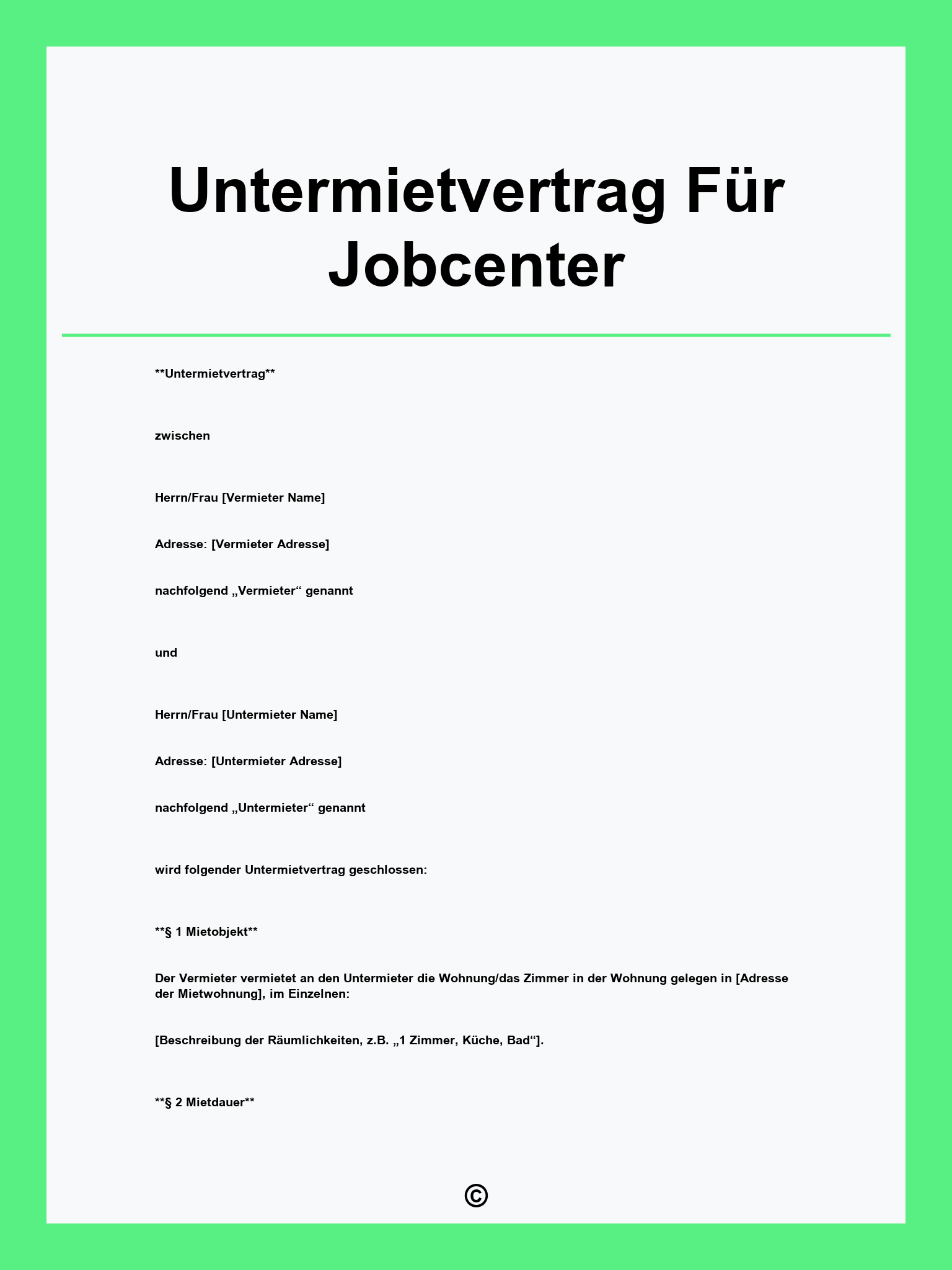 Untermietvertrag Für Jobcenter