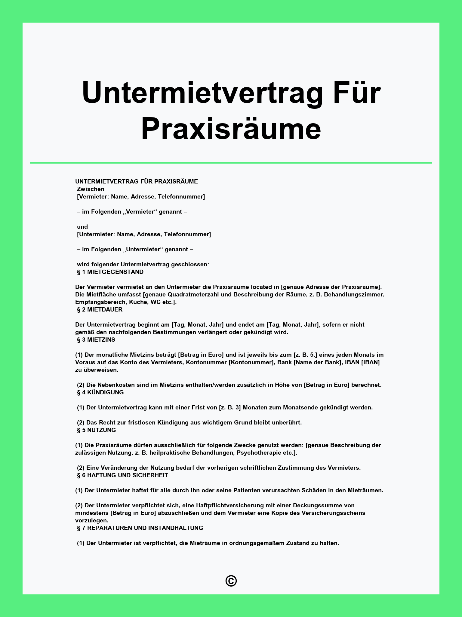 kostenlos untermietvertrag vorlage einfach pdf