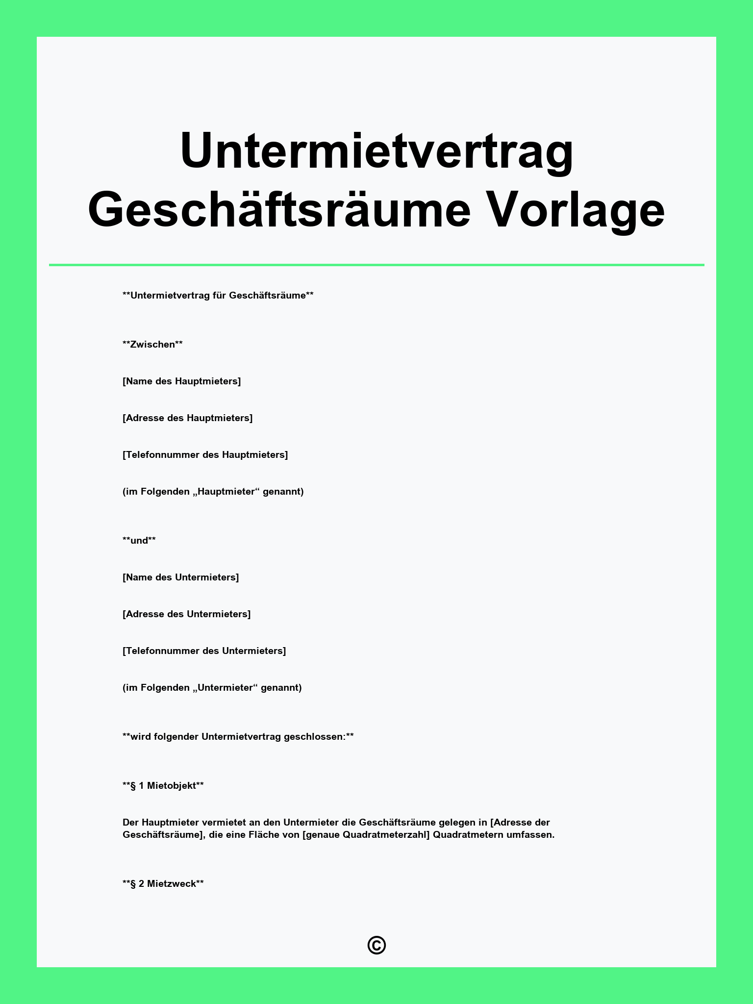 Untermietvertrag Geschäftsräume Vorlage
