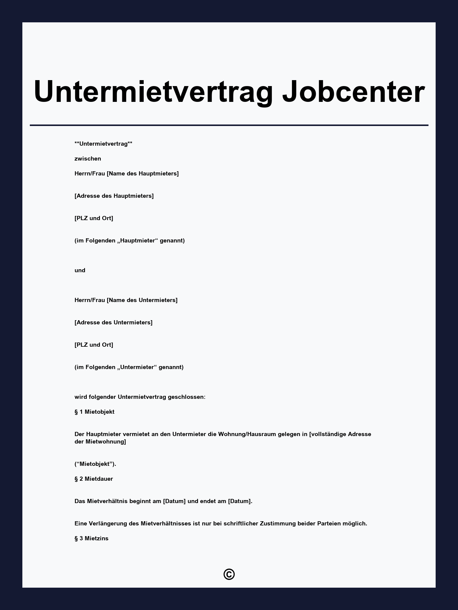 Untermietvertrag Jobcenter