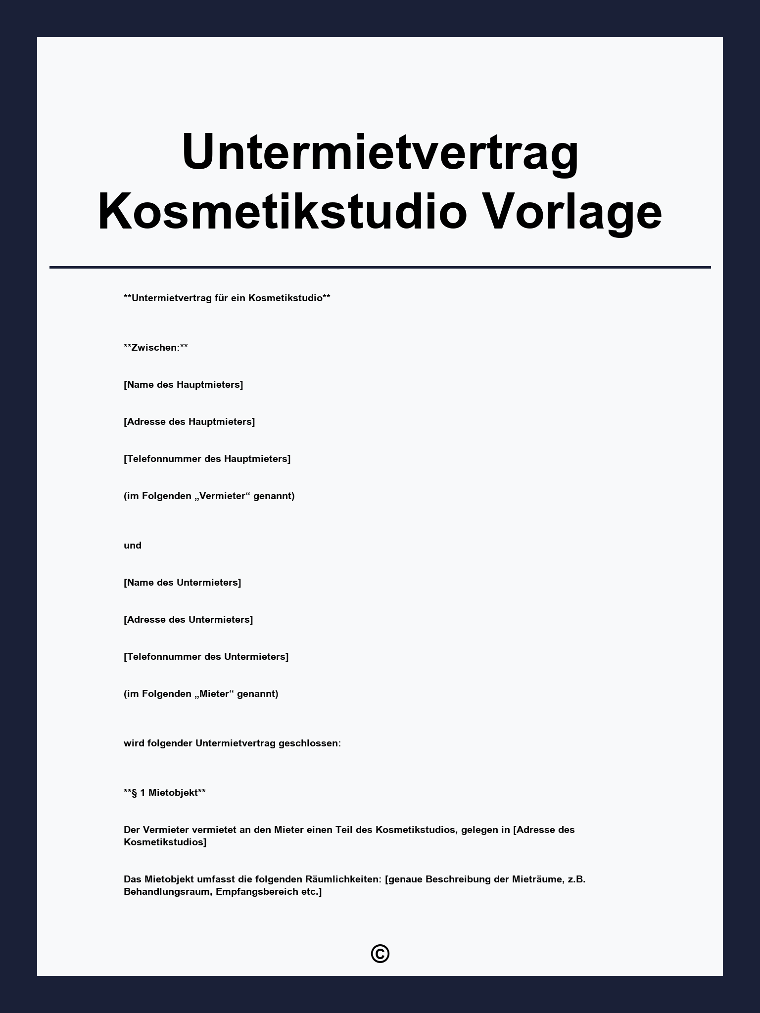Untermietvertrag Kosmetikstudio Vorlage