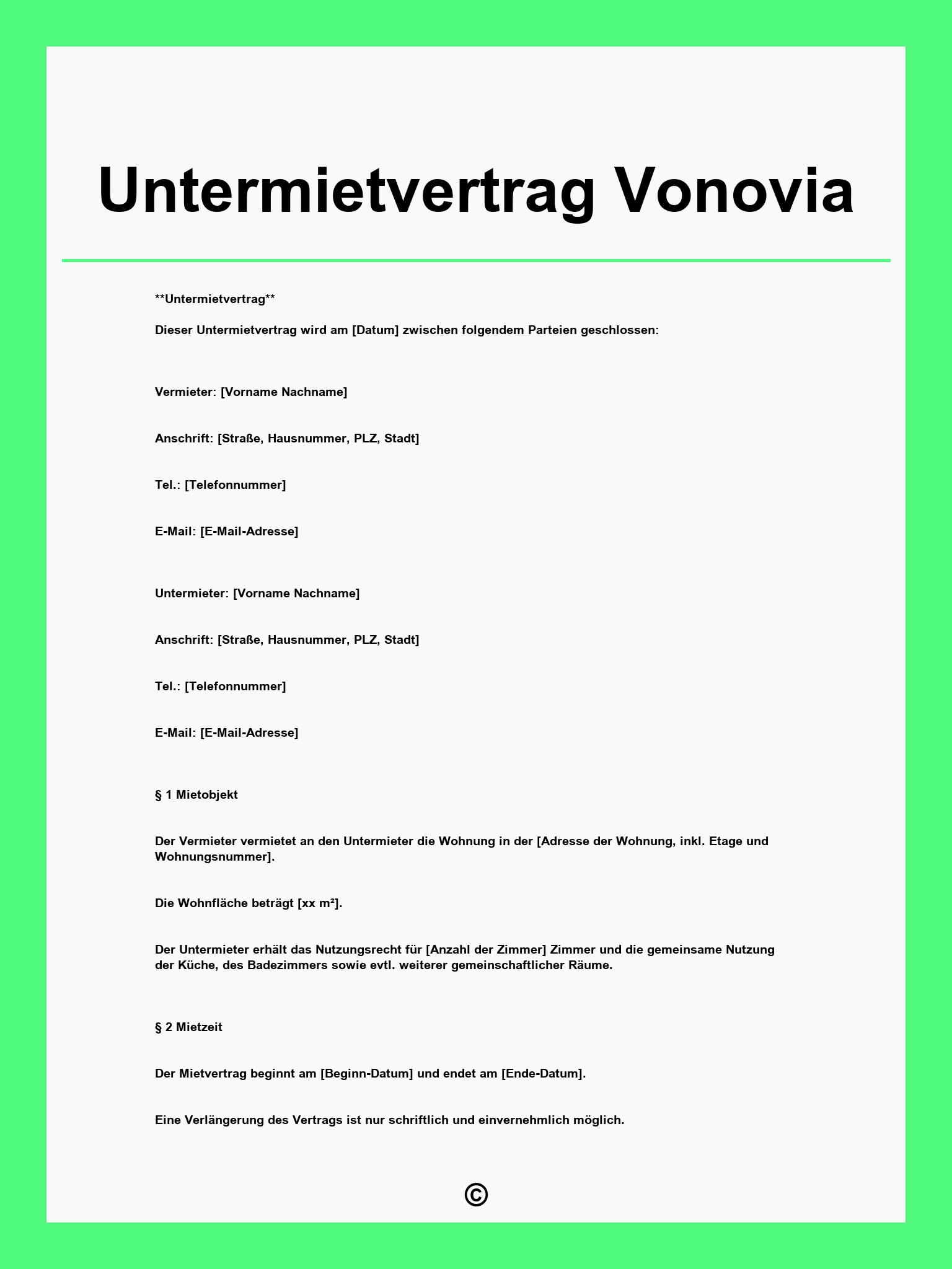 Untermietvertrag Vonovia