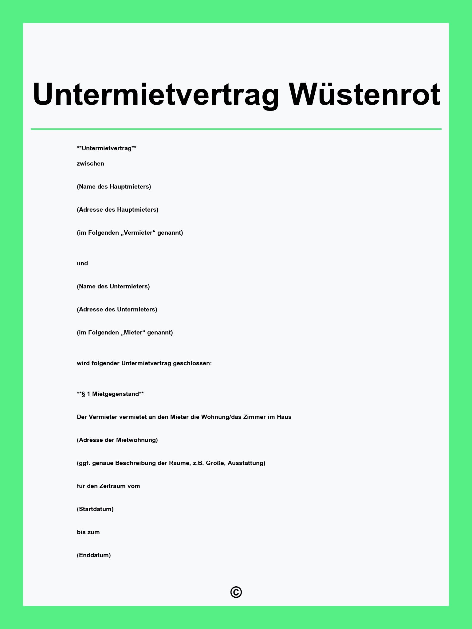 Untermietvertrag Wüstenrot