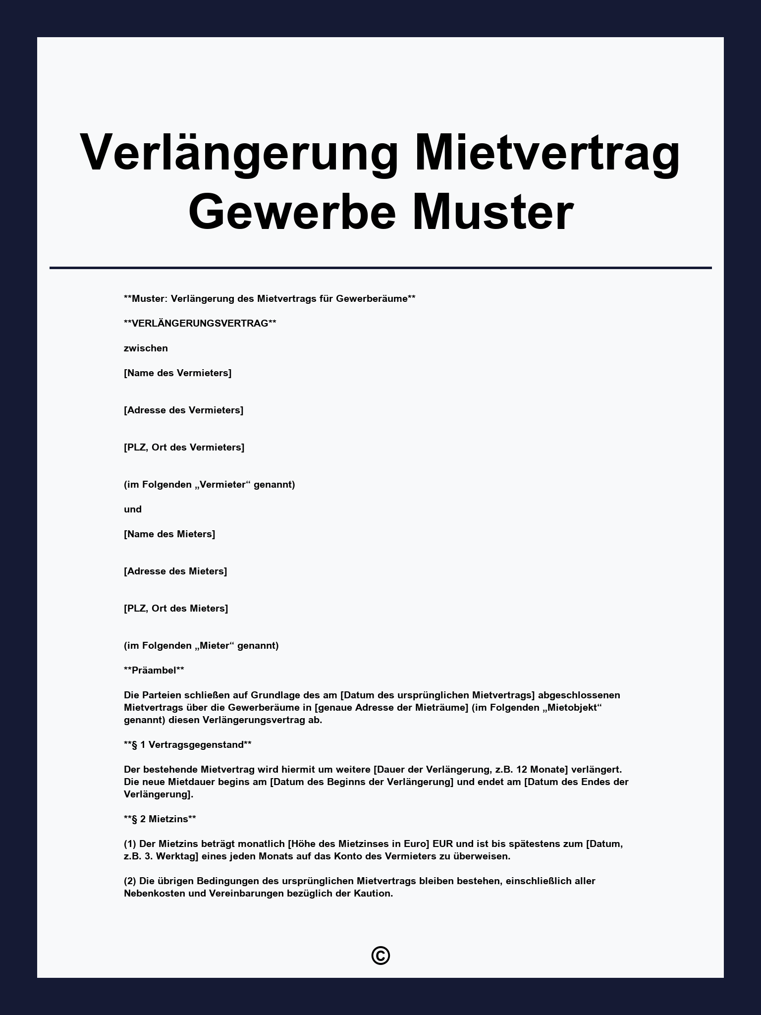 Verlängerung Mietvertrag Gewerbe Muster