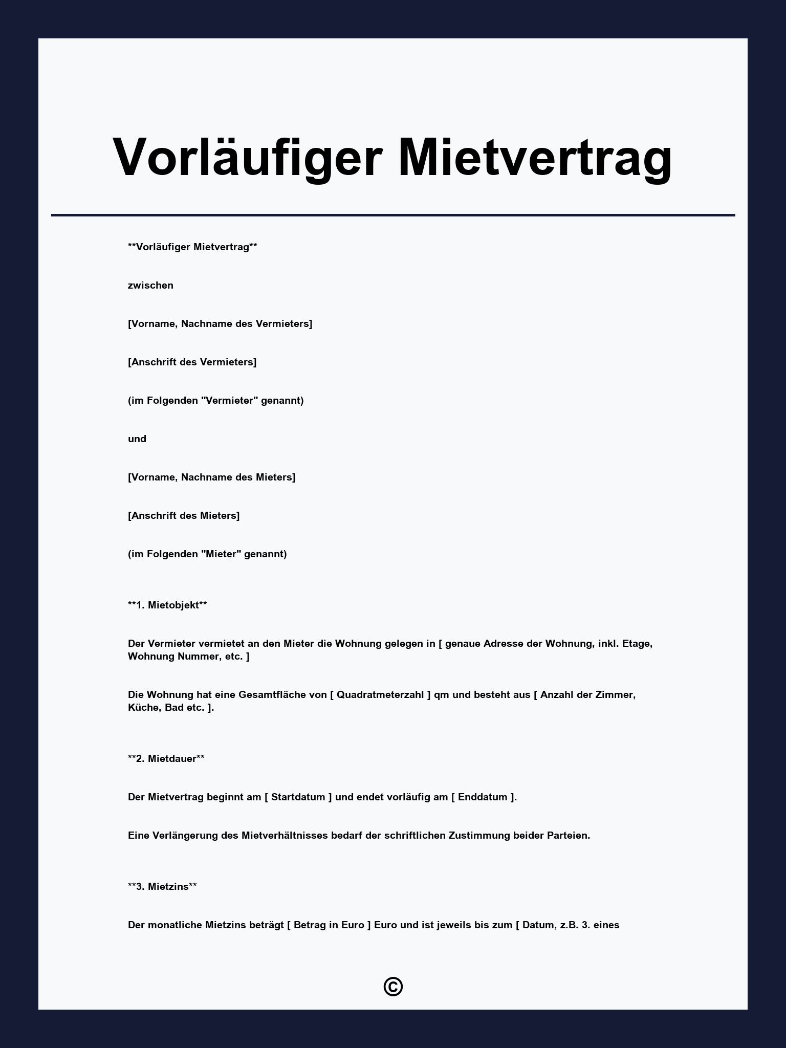 Vorläufiger Mietvertrag
